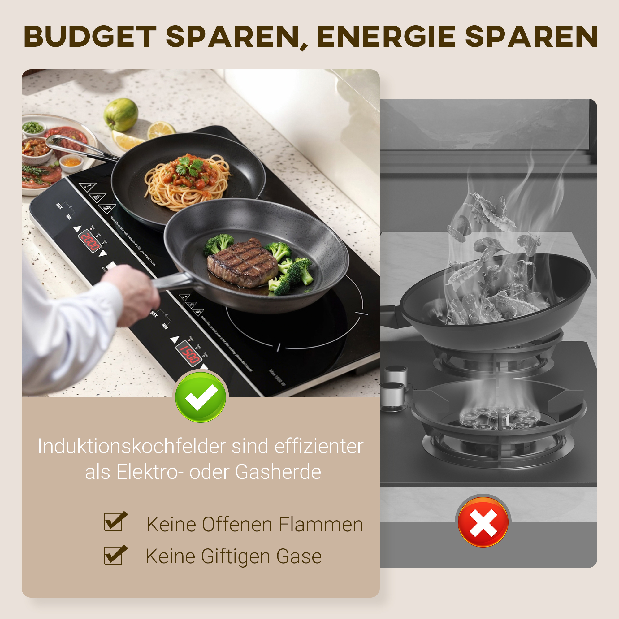 Tragbares Induktionskochfeld, 10-stufige Temperaturregelung, Touchpanel, Schwarz