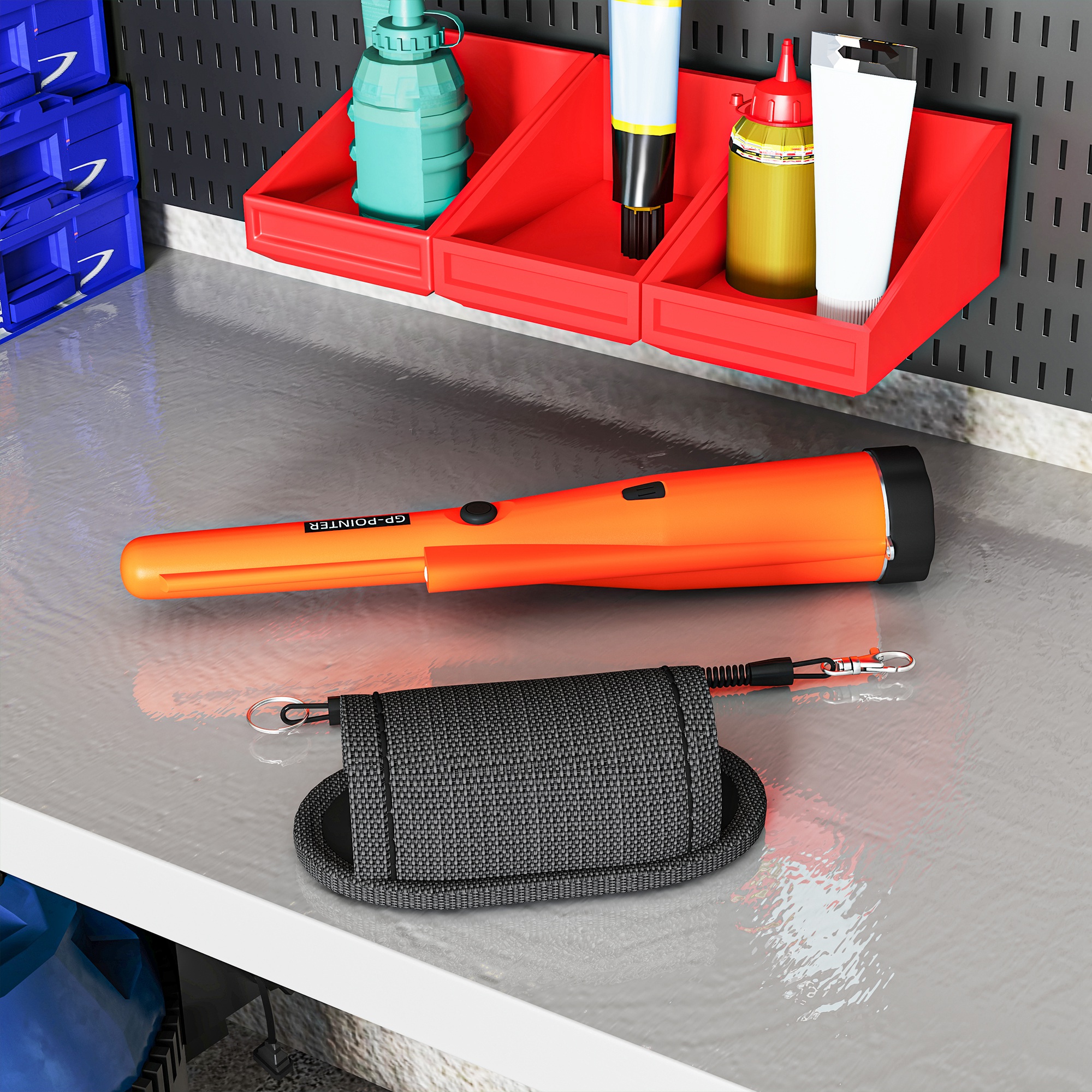 Metalldetektor für Erwachsene, Tragbar Ortungsgerät mit LED Indicator, Wasserdicht Schnurlos Metallsuchgerät Orange