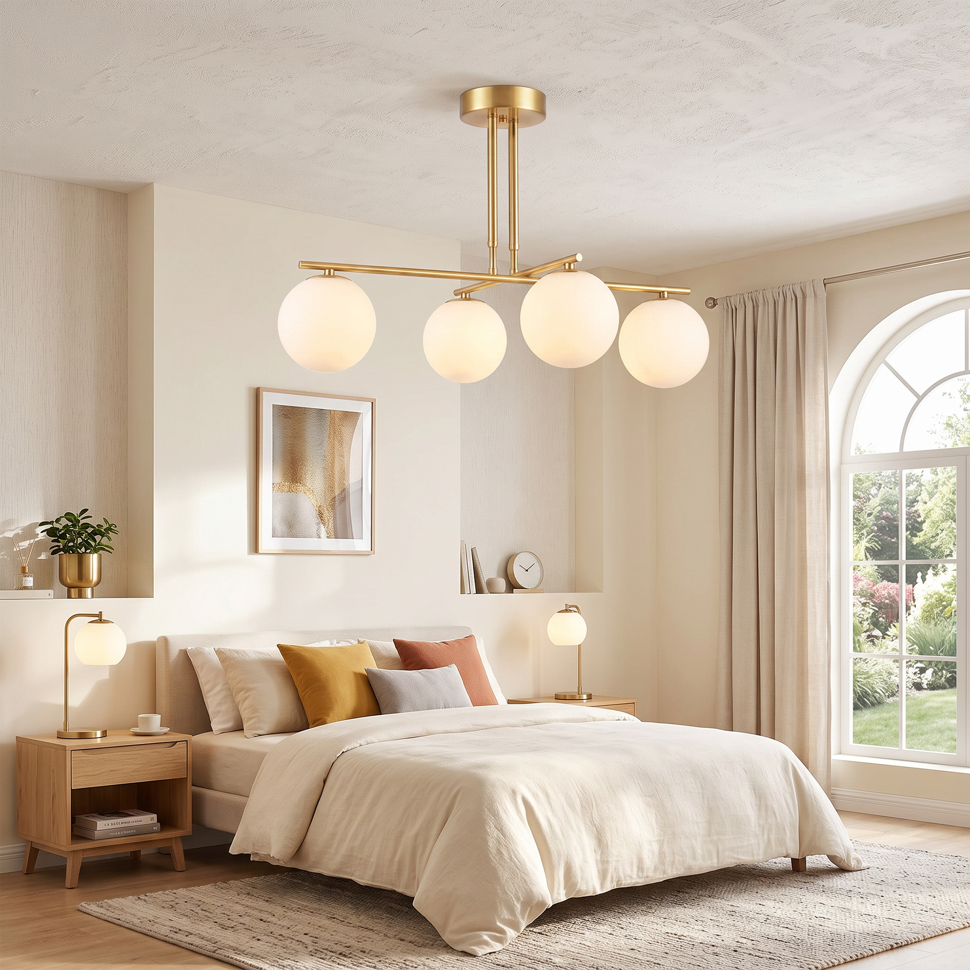 moderne Hängeleuchte mit 4 Kugelschirmen, höhenverstellbar und 350° drehbar, Weiß