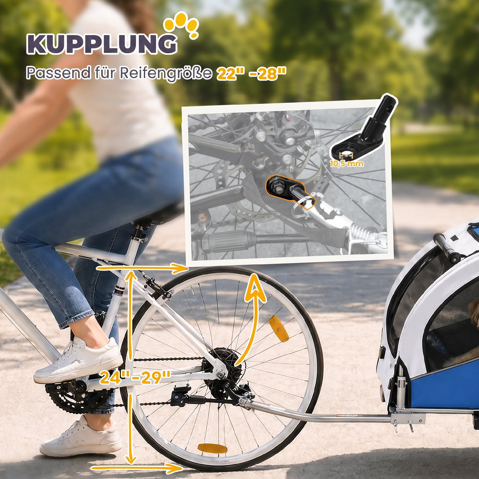 2-in-1 Hundeanhänger für Fahrrad Faltbarer Hundebuggy für kleine & mittelgroße Hunde bis 20 kg, Hellgrau