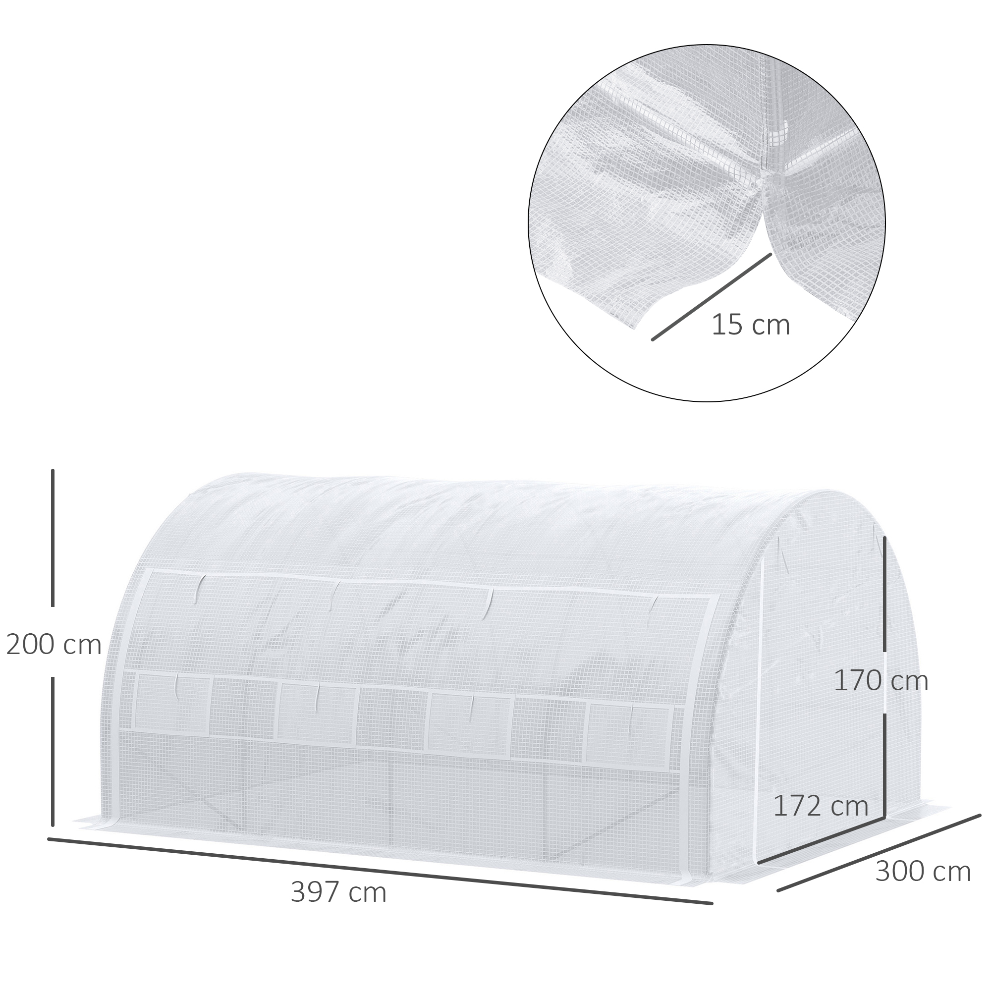 Tunnel-Gewächshaus, begehbar, aufrollbare Wände, Tür mit Reißverschluss, verzinkter Stahlrahmen, 4 x 3 x 2 m, Weiß