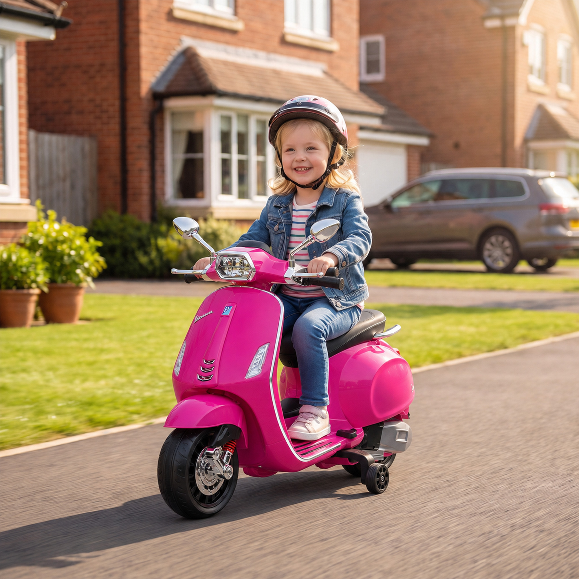 Elektro-Kindermotorrad, Vespa, 3 km/h, 3-6 Jahre, Musik, Licht & Radio, Rosa