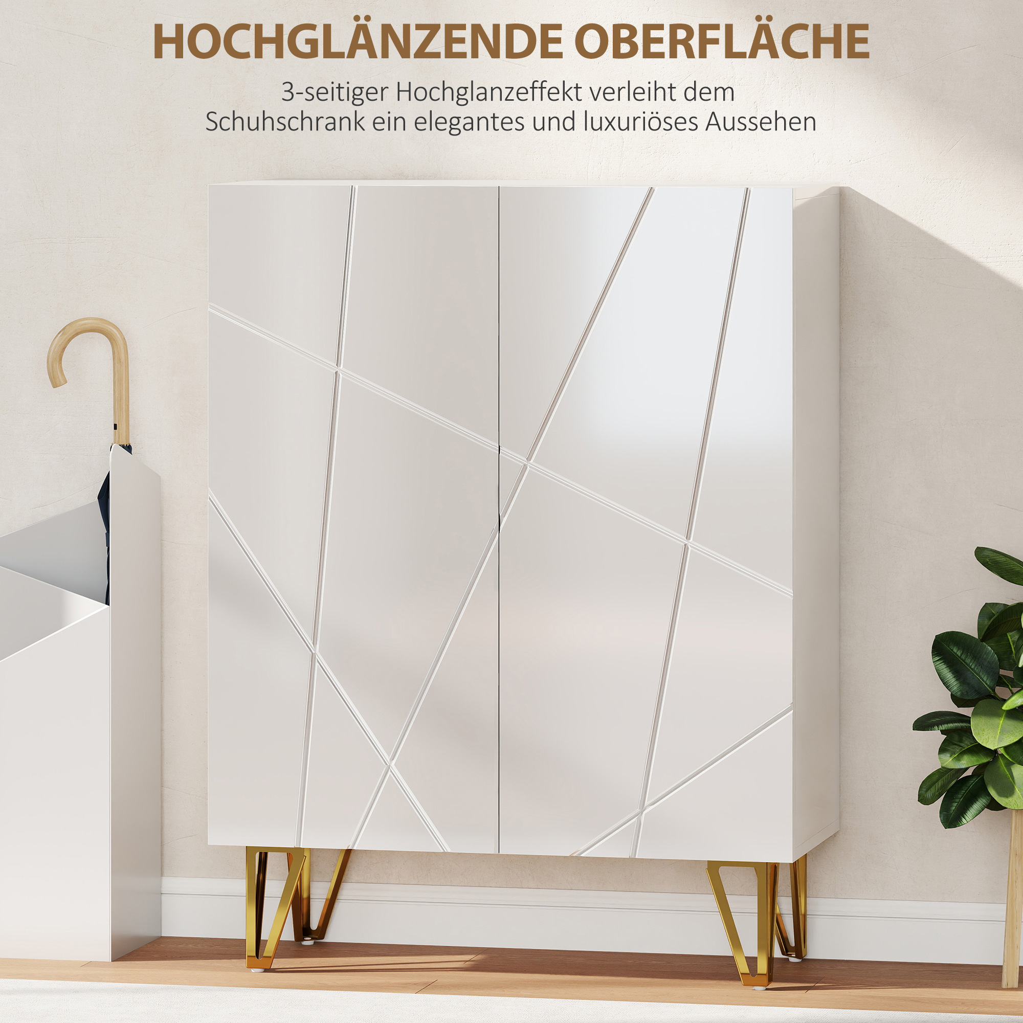 Schuhschrank mit 2 Türen, Schuhregal, Schuhaufbewahrung mit 3 Verstellbaren Ablagen 72 x 31,5 x 95 cm, Weiß