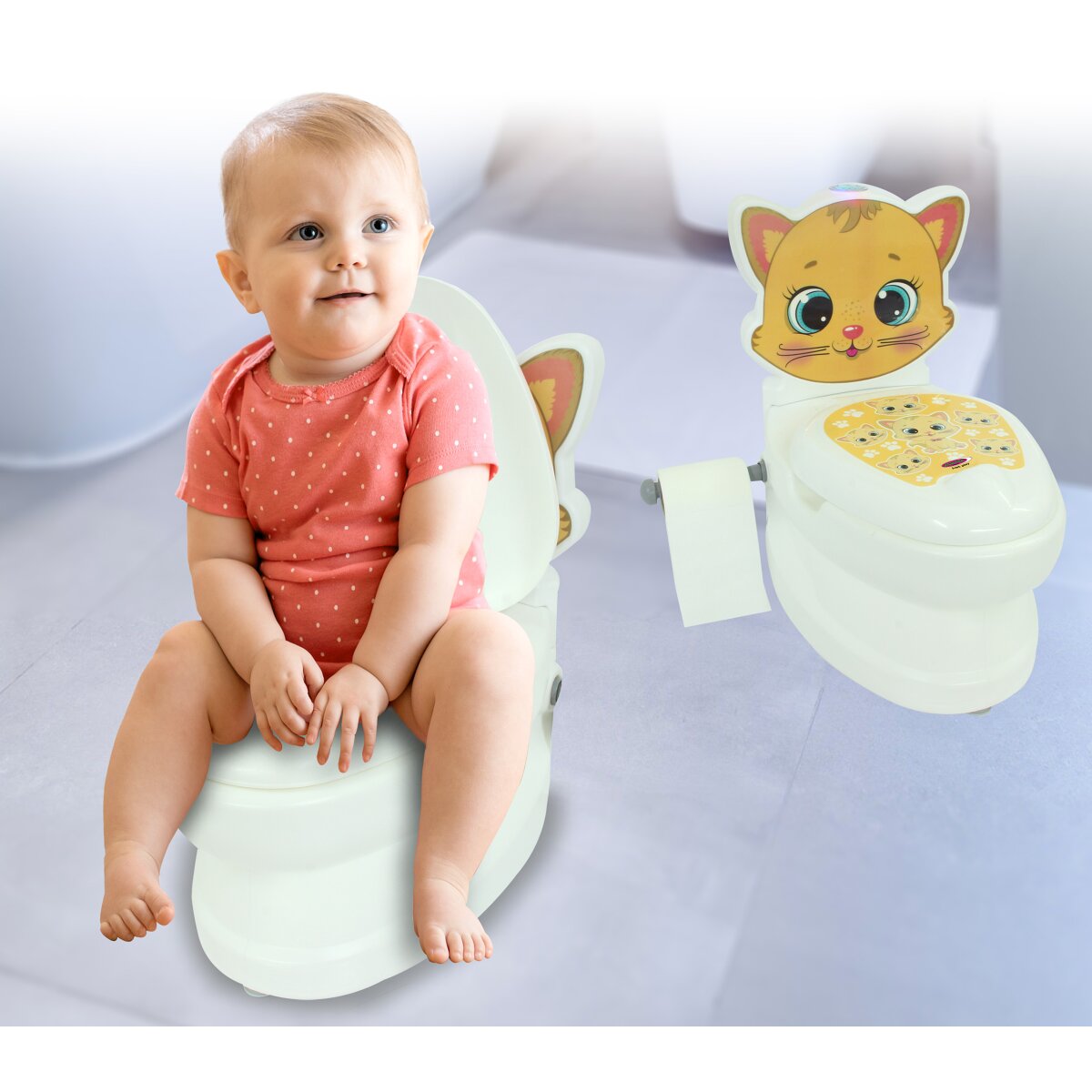 Meine kleine Toilette Katze mit Spülsound und Toilettenpapierhalter