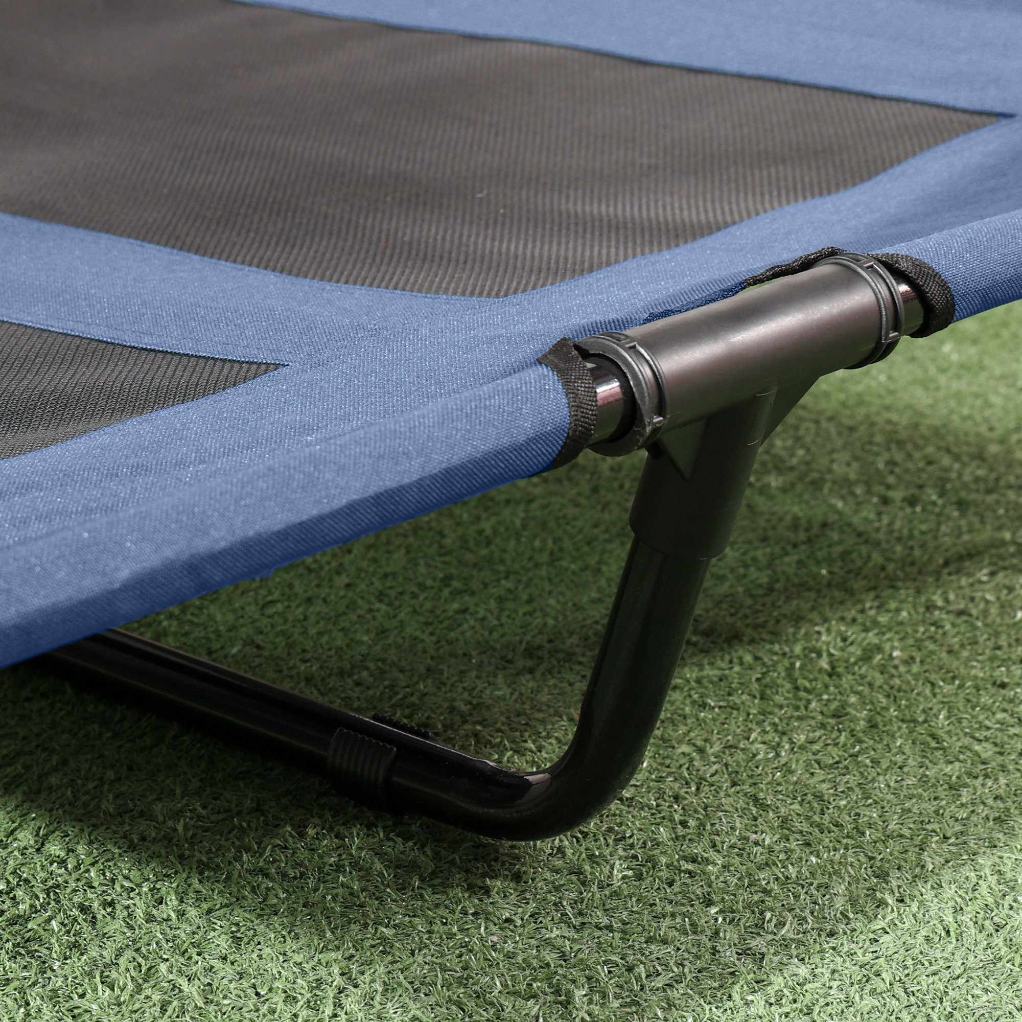 Hundebett mit Baldachin, Outdoor-Hundebett, klappbar, erhöhter Stand, Blau + Schwarz