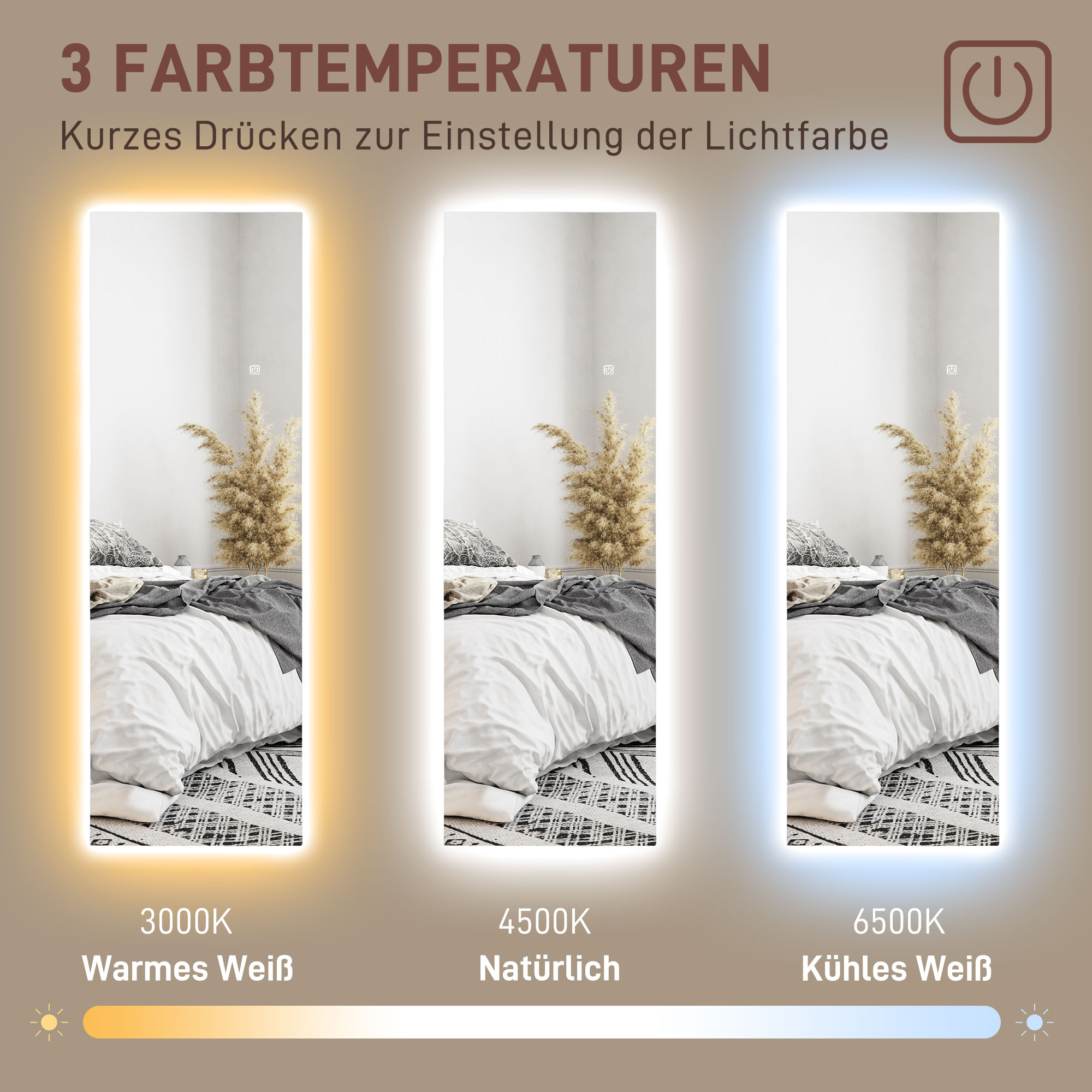 LED Ganzkörperspiegel, dimmbar, rahmenlos, Touch-Steuerung, 40 x 120 cm