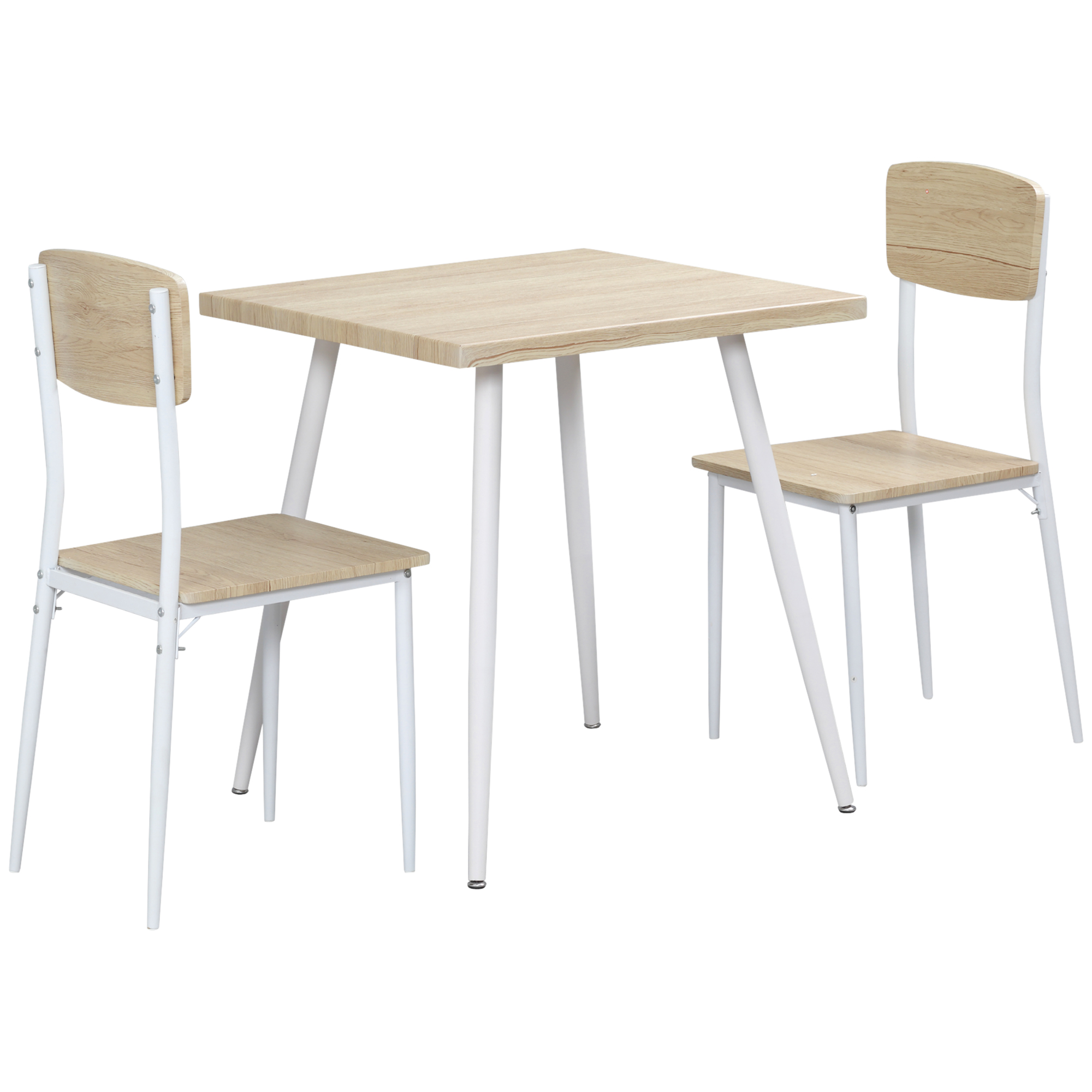 3-teilige Essgruppe Esstisch mit 2 Stühlen Esszimmergruppe mit Metallgestell Sitzgruppe für Esszimmer, Küche Nautr+Weiß