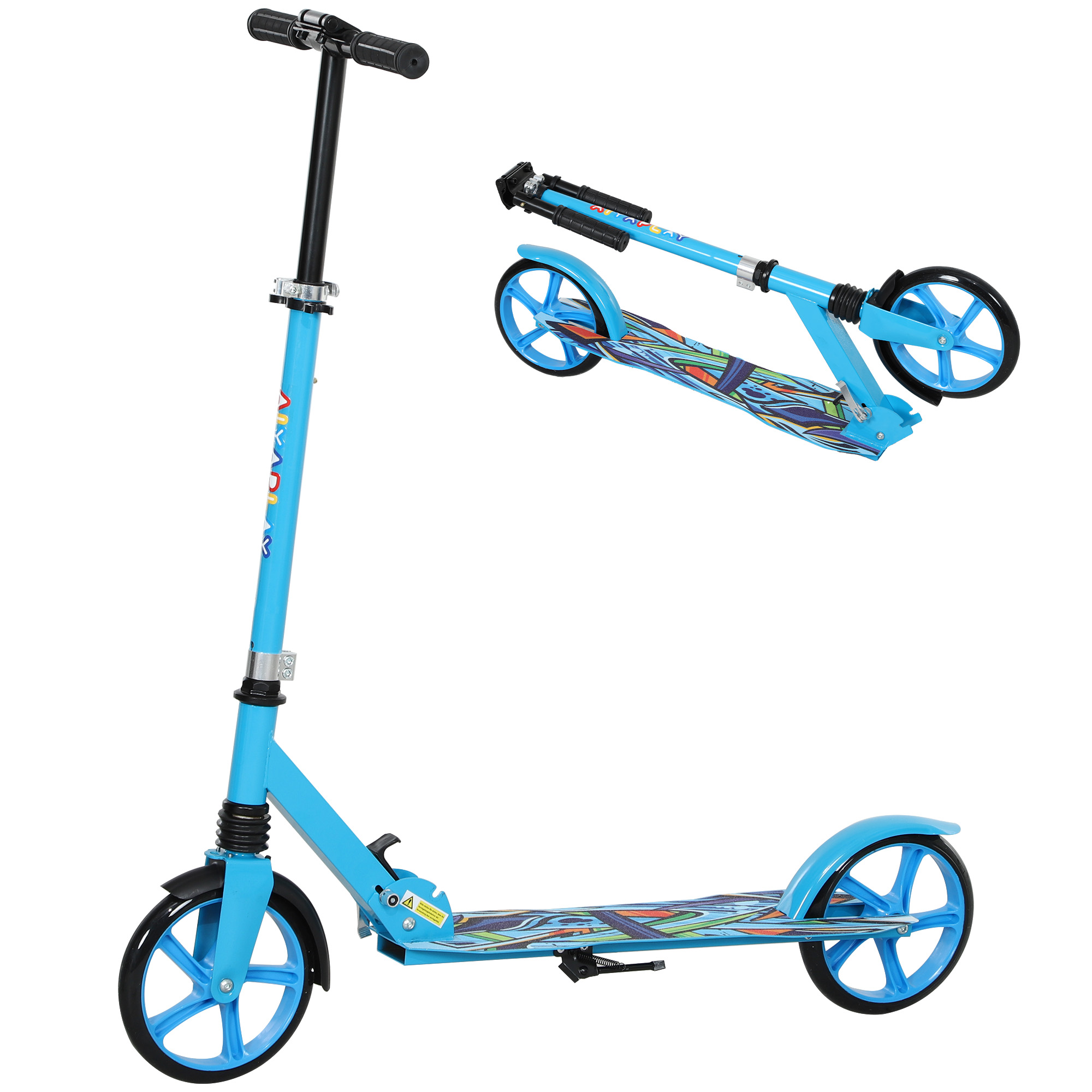 Tretroller, höhenverstellbar, Hinterradbremse, faltbar, 100 kg belastbar, Blau Tretroller, höhenverstellbar, Hinterradbremse, faltbar, 100 kg belastbar, Blau