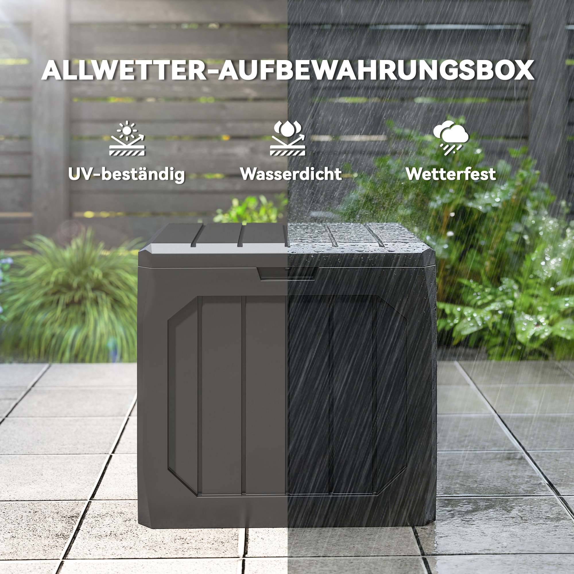 121L Kunststoff Garten-Aufbewahrungsbox, Outdoor-Aufbewahrungsbox mit Griffen, Schwarz