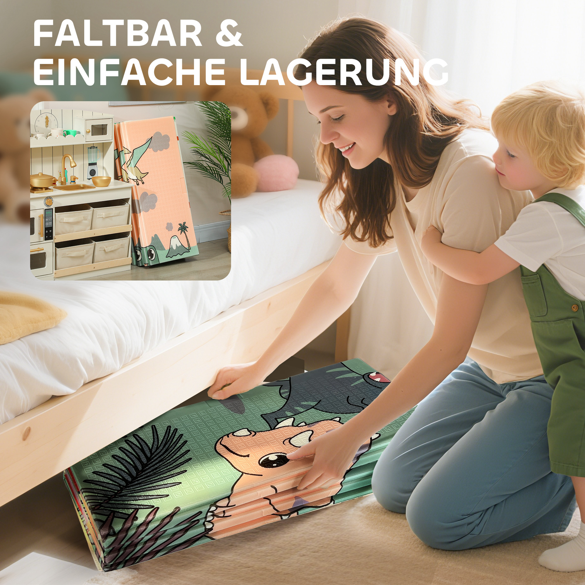 Spielmatte Baby 196 x 176 x 1,5 cm faltbar Doppelseitige Krabbelmatte Mehrfarbig