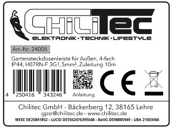 Gartensteckdosenleiste für Außen, 4-fach, IP44, H07RN-F 3G1,5mm², Zuleitung 10m