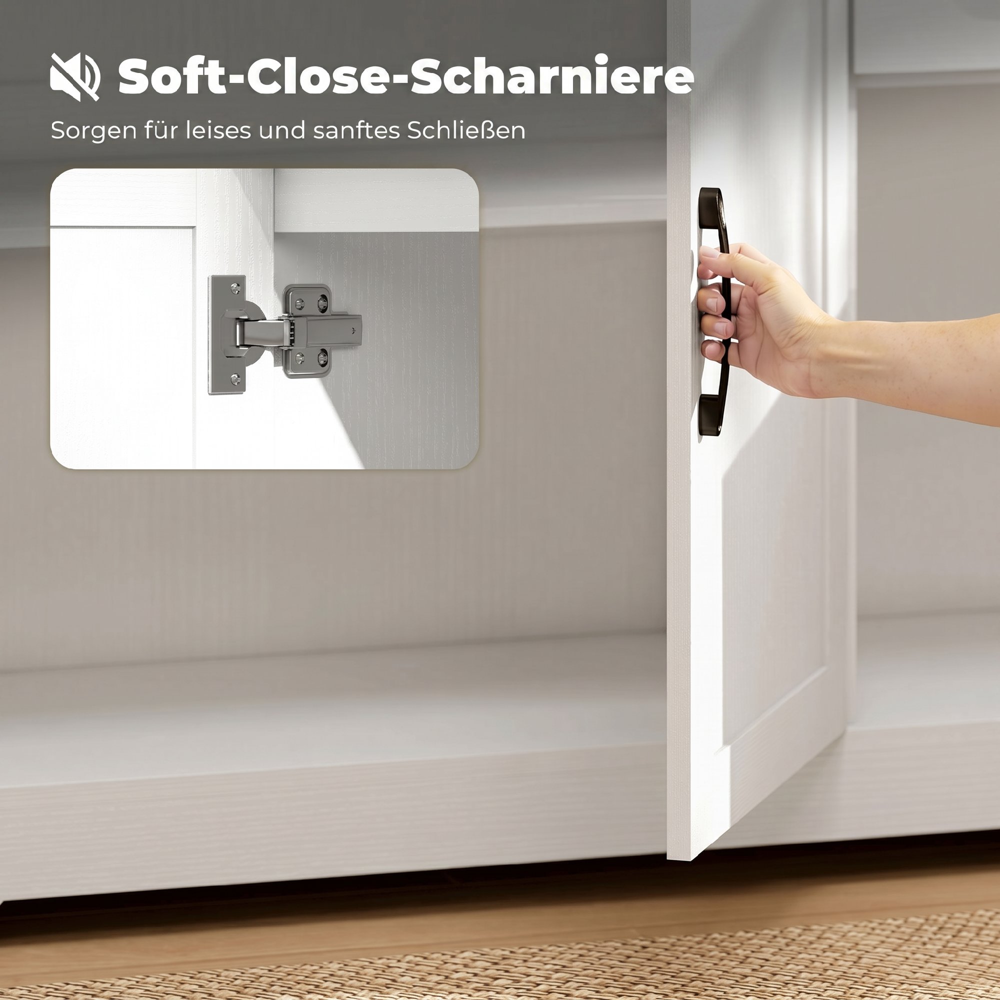 Sideboard mit 2 Schubladen, modernem Aufbewahrungsschrank, verstellbarem Einlegeboden und 3 Türen, Weiß