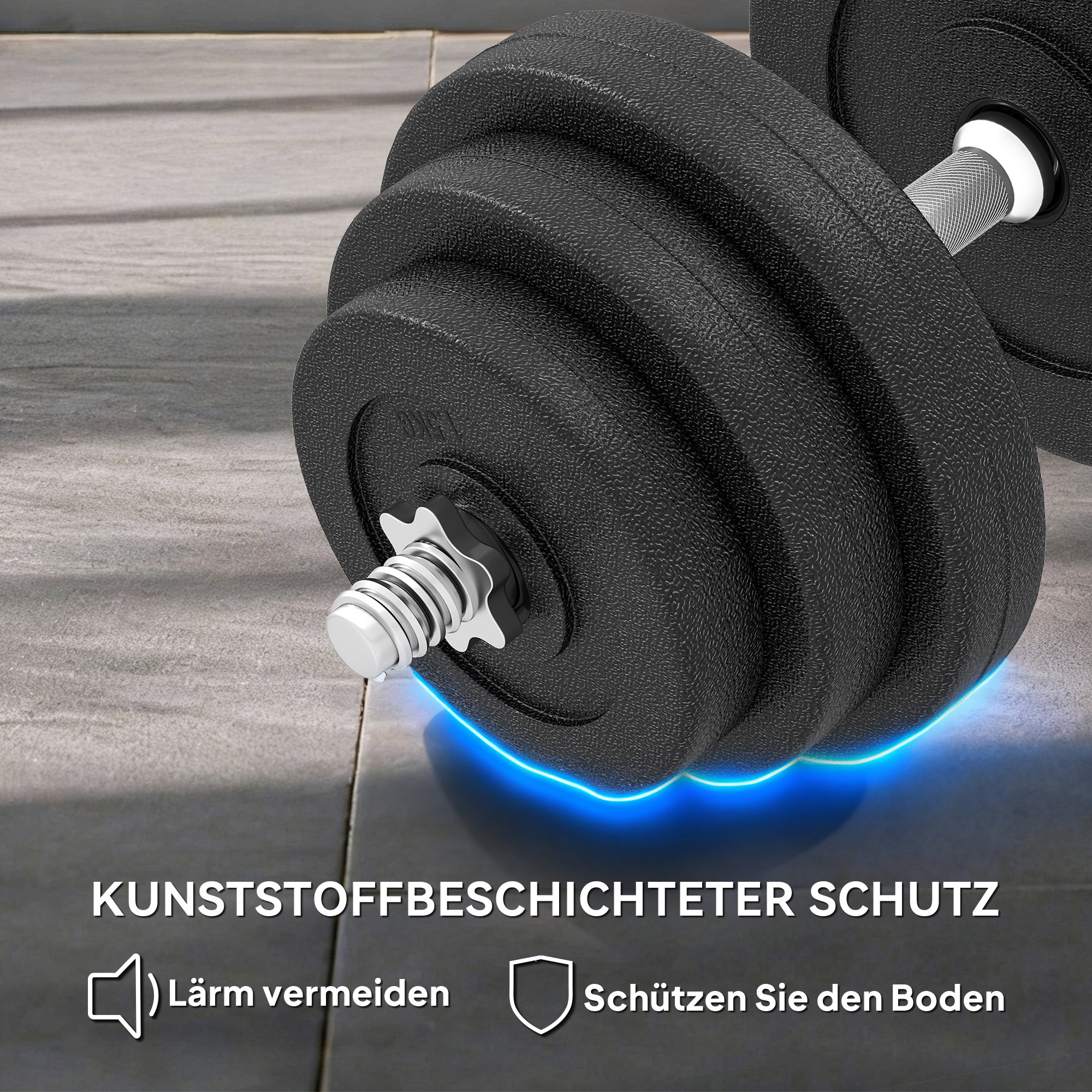 Kurzhantel-Set 40 kg, 2 Metallgriffe, 12 Hantelscheiben, bodenschonend, schwarz