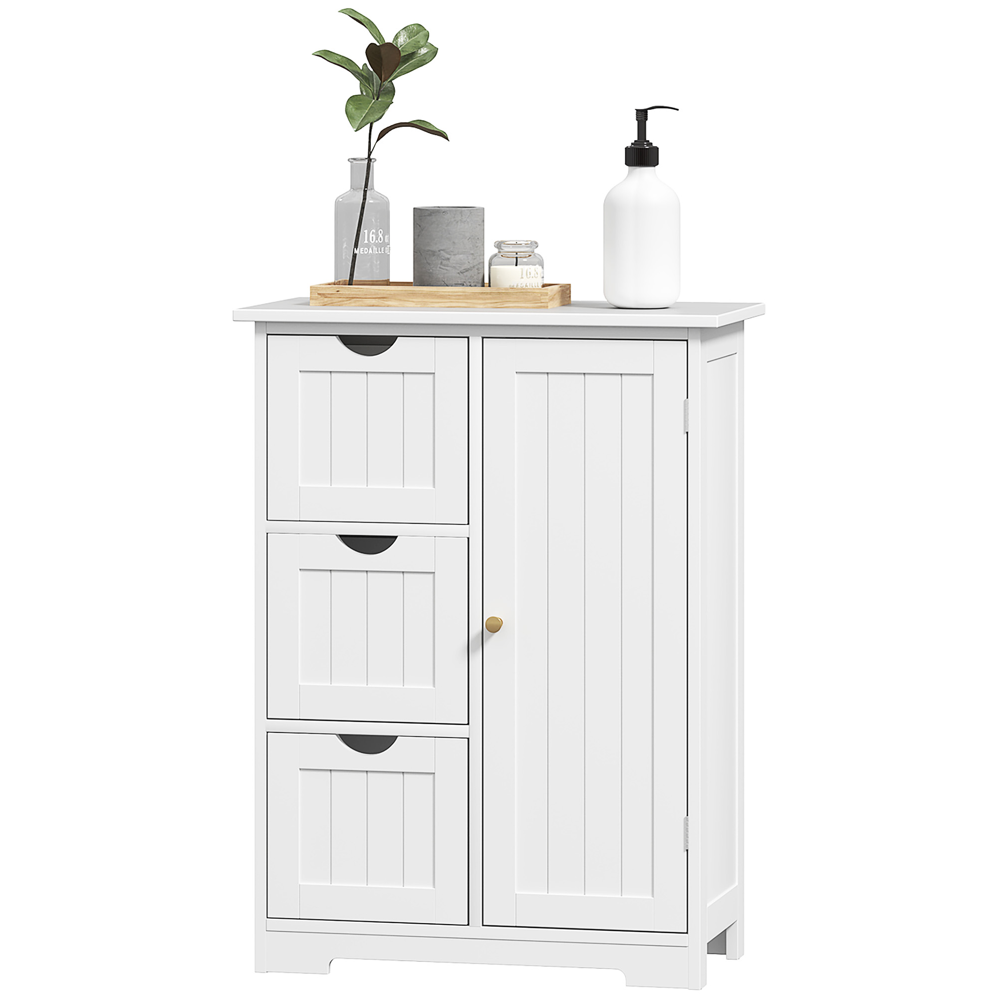 Badezimmerschrank, Badkommode, 3 Schubladen, Regal, MDF, Weiß Badezimmerschrank, Badkommode, 3 Schubladen, Regal, MDF, Weiß
