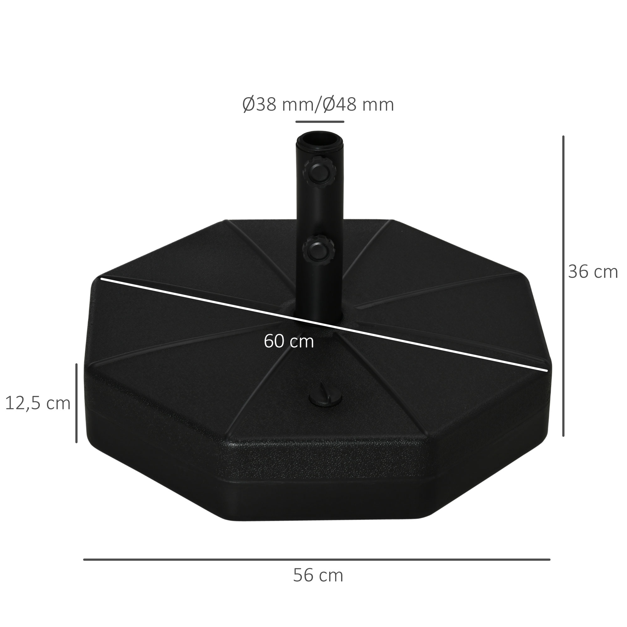 Sonnenschirmständer bis 40kg befüllbar Schirmständer achteckig Schirmhalter, Schirmgewicht, Ständer für Sonnenschirm 38/48mm Rohrdurchmesser, für Balkon, Terasse, Garten, Schwarz