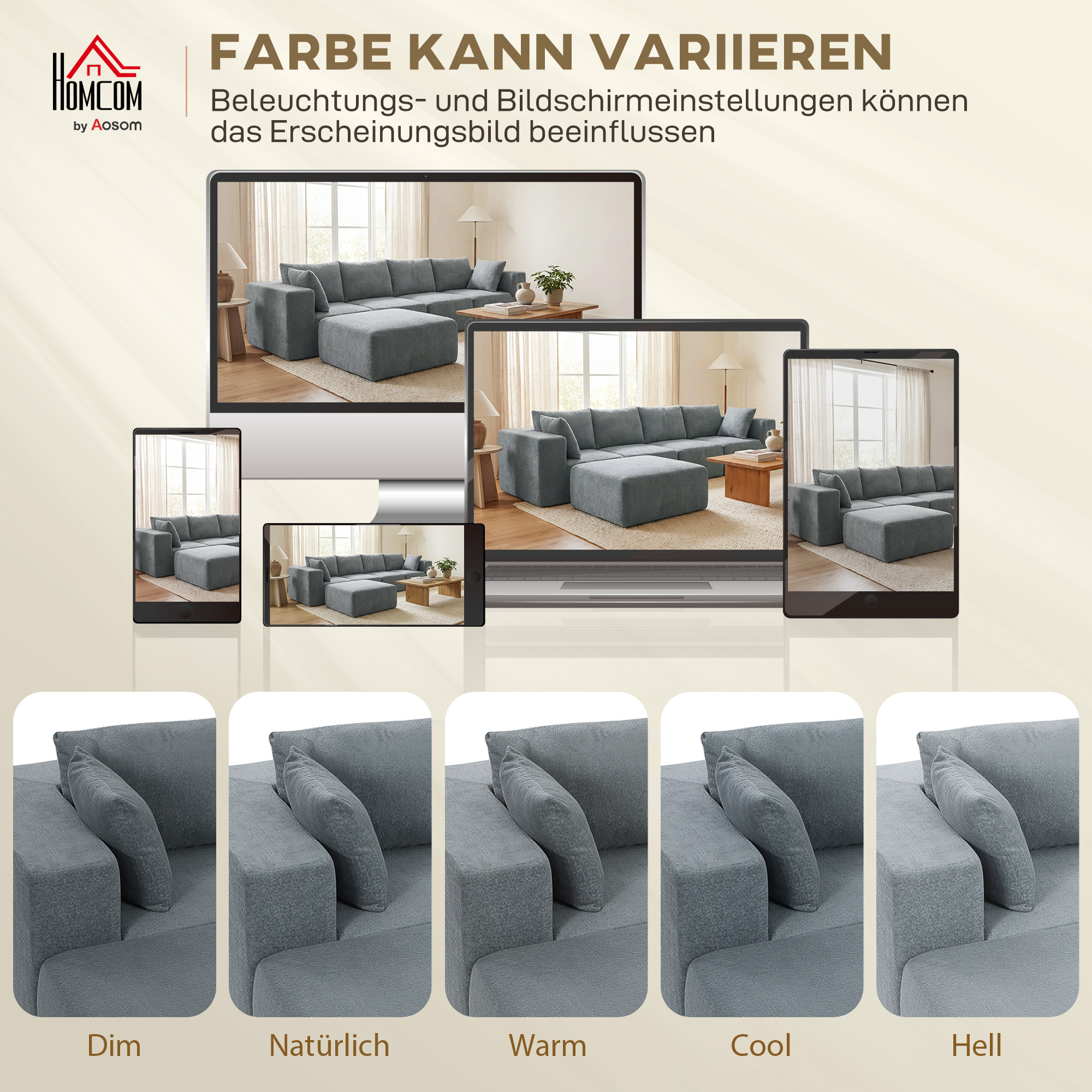 Modulares Ecksofa, U-Form Sofa mit breitem und tiefem Sitz, 2 Hocker, dunkelgrau