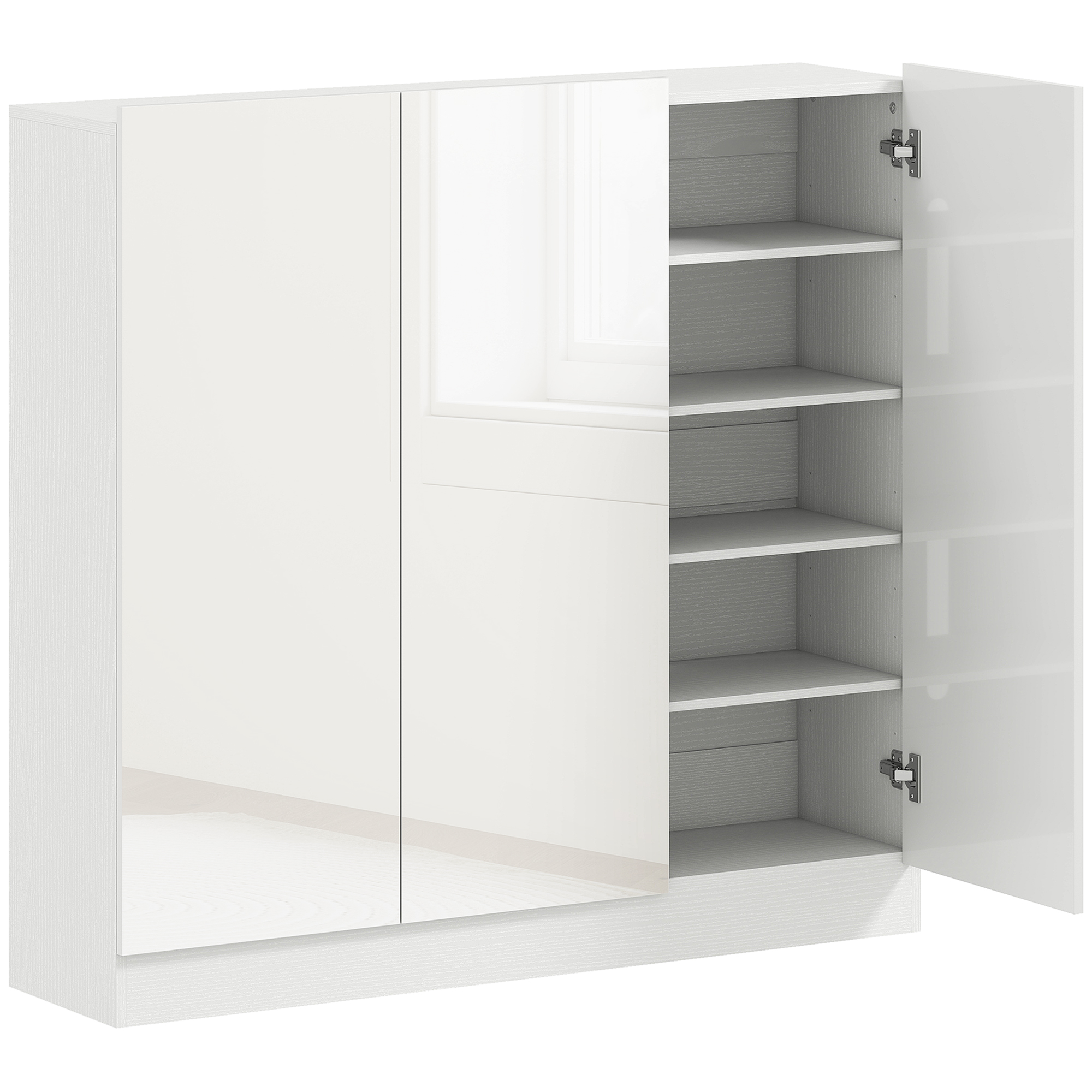 Schuhschrank mit 10 Regalen für 25-30 Schuh-Paare, Lüftungslöcher, Soft-Close-Türen, Holz, Weiß