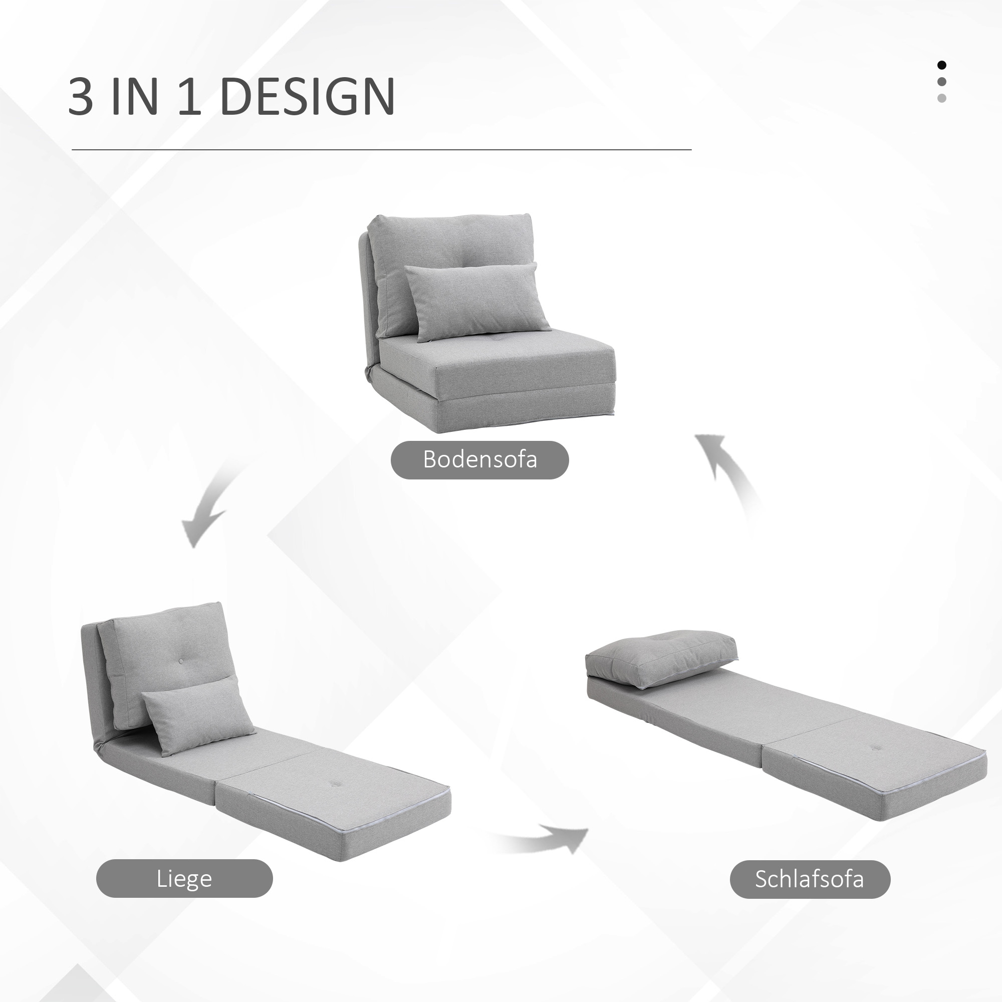 Bodensessel Klappmatratze Schlafmatte, 2-in-1-Design, abnehmbares Kissen, 60 x 80 x 56 cm, Grau