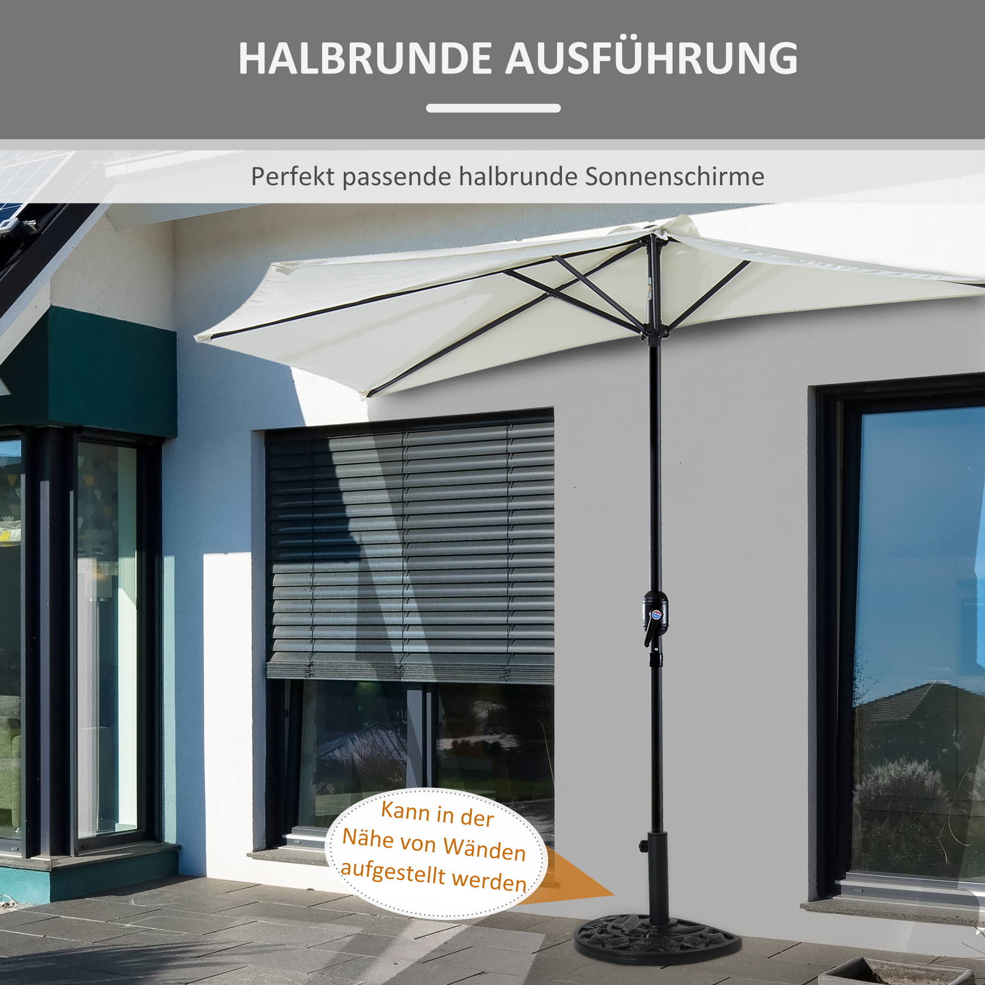 Sonnenschirmständer, halbrund, 9 kg, Blumendesign, HDPE/Zement, für Schirmmasten Ø35/38/48 mm