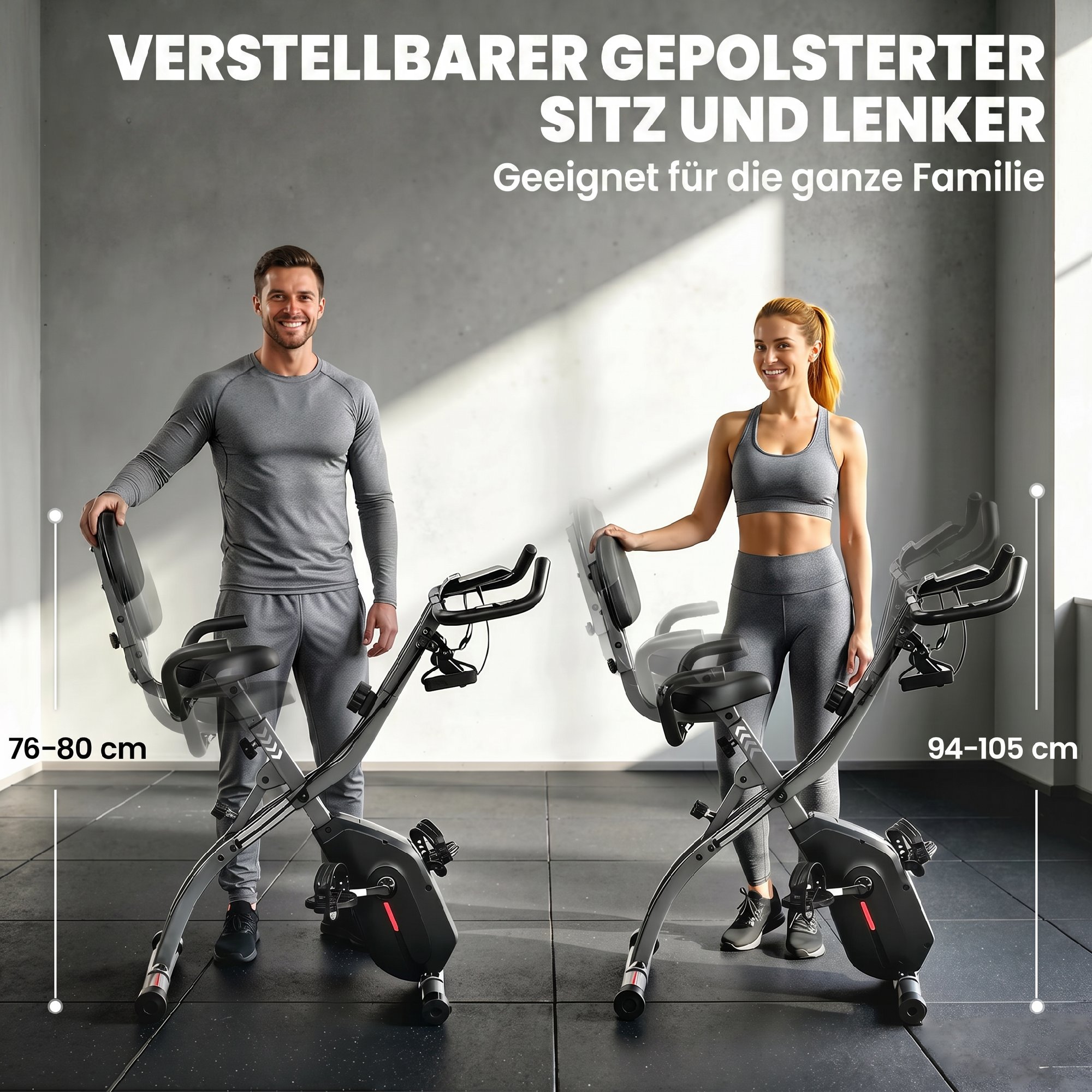 3 in 1 Heimtrainer Fahrrad Klappbar Leise Liegeergometer mit LCD Monitor Bluetooth Herzfrequenz Sensor Widerstandsband