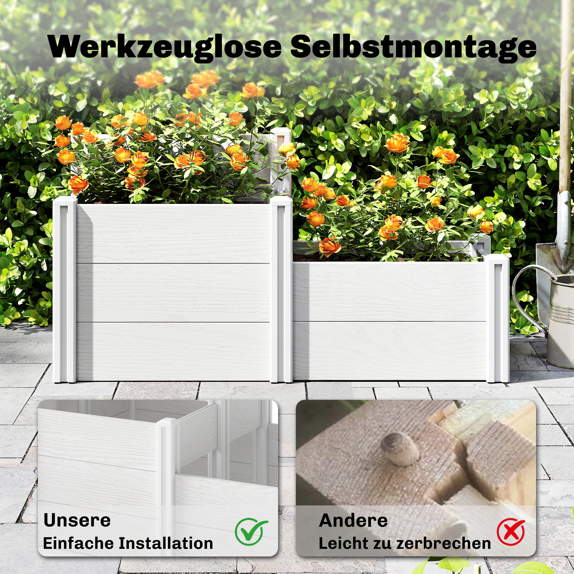 Hochbeet 3-stufig Stapelbar Gartenbeet mit Offenem Boden, modulares Kräuterbeet DIY Montage Kunststoff