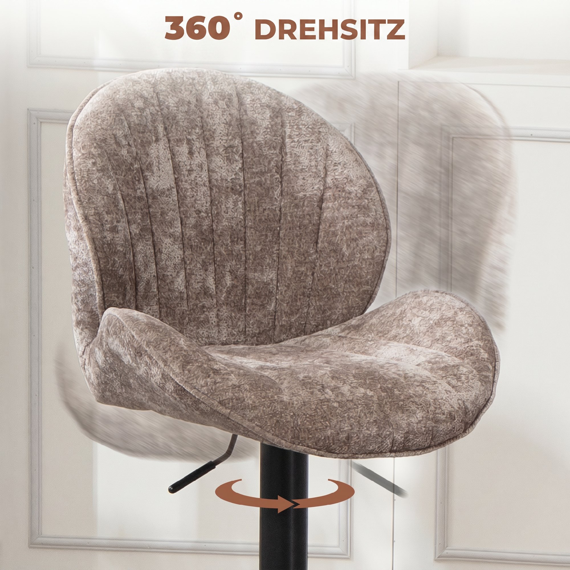 2er-Set Barhocker, Stoffbezug, verstellbare Sitzhöhe, drehbar, Stahlrahmen, Braun