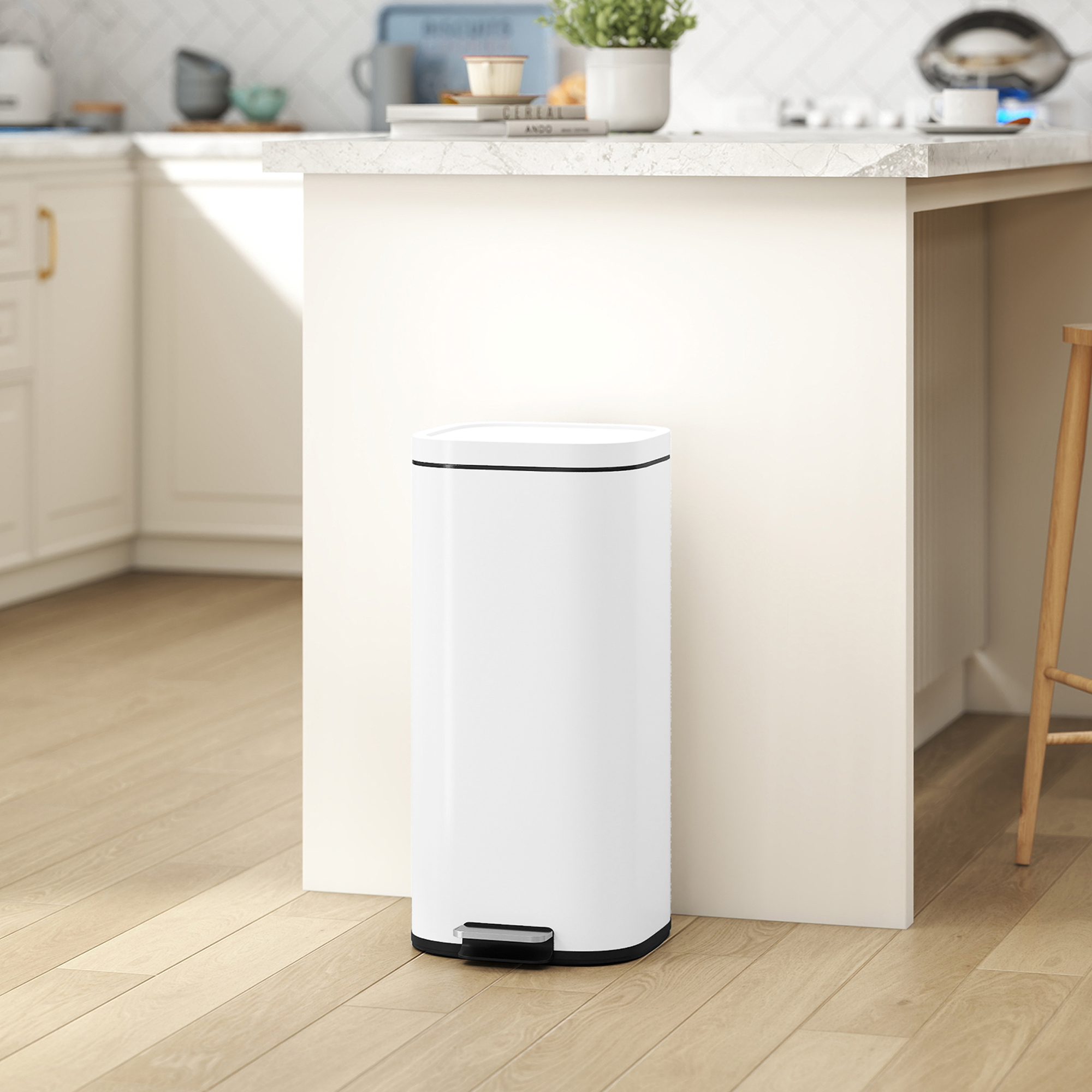 30L Küchenmülleimer Pedaleimer mit Deckel, Soft-Close- und Offenhalte-Funktion für Küche, Zuhause