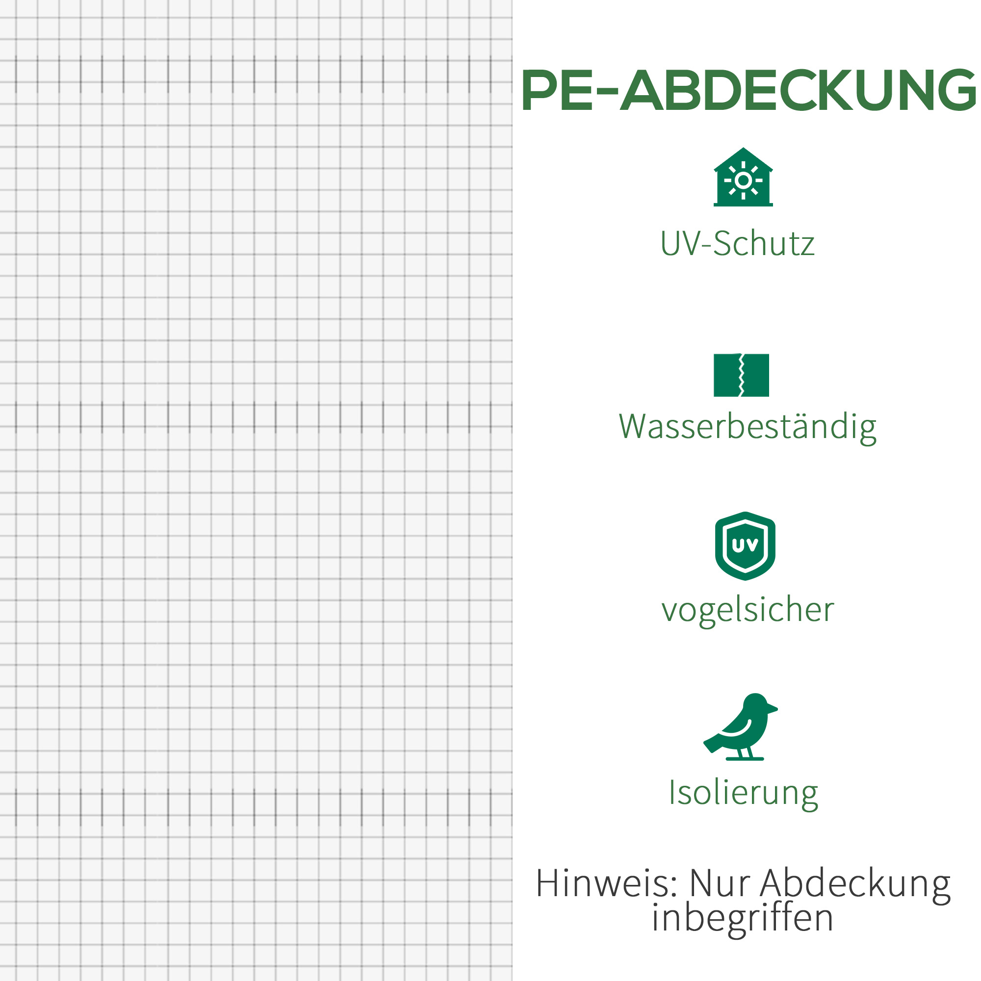 Ersatzfolie für 6x3x2 m Gewächshaus, robust, reißfest, 12 Fenster, Tür, Grün