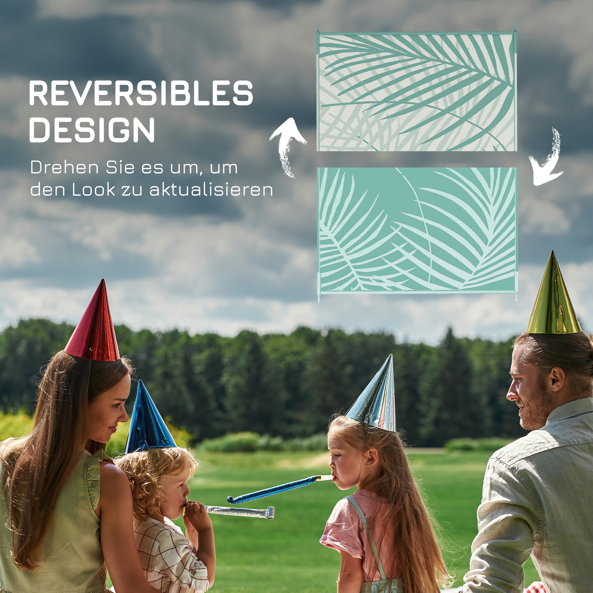 Outdoorteppich Terrassenteppich, wetterbeständig, modernes Design, 365 cm x 274 cm x 0,3cm, Grün + Creme