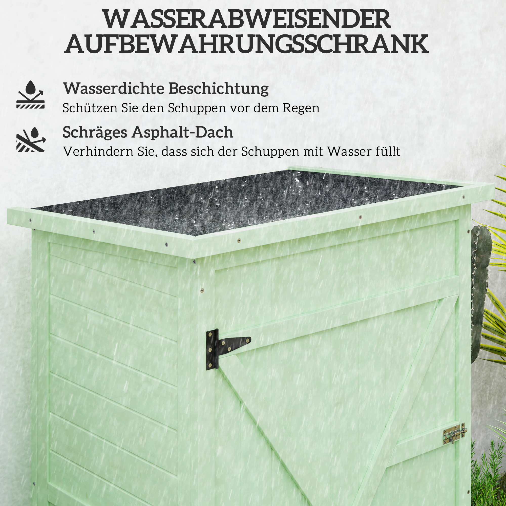 Gartenschrank Holz Geräteschuppen mit Ablage Abschließbar Tür Bodenplatte Asphalt-Pultdach 75 x 56 x 115 cm