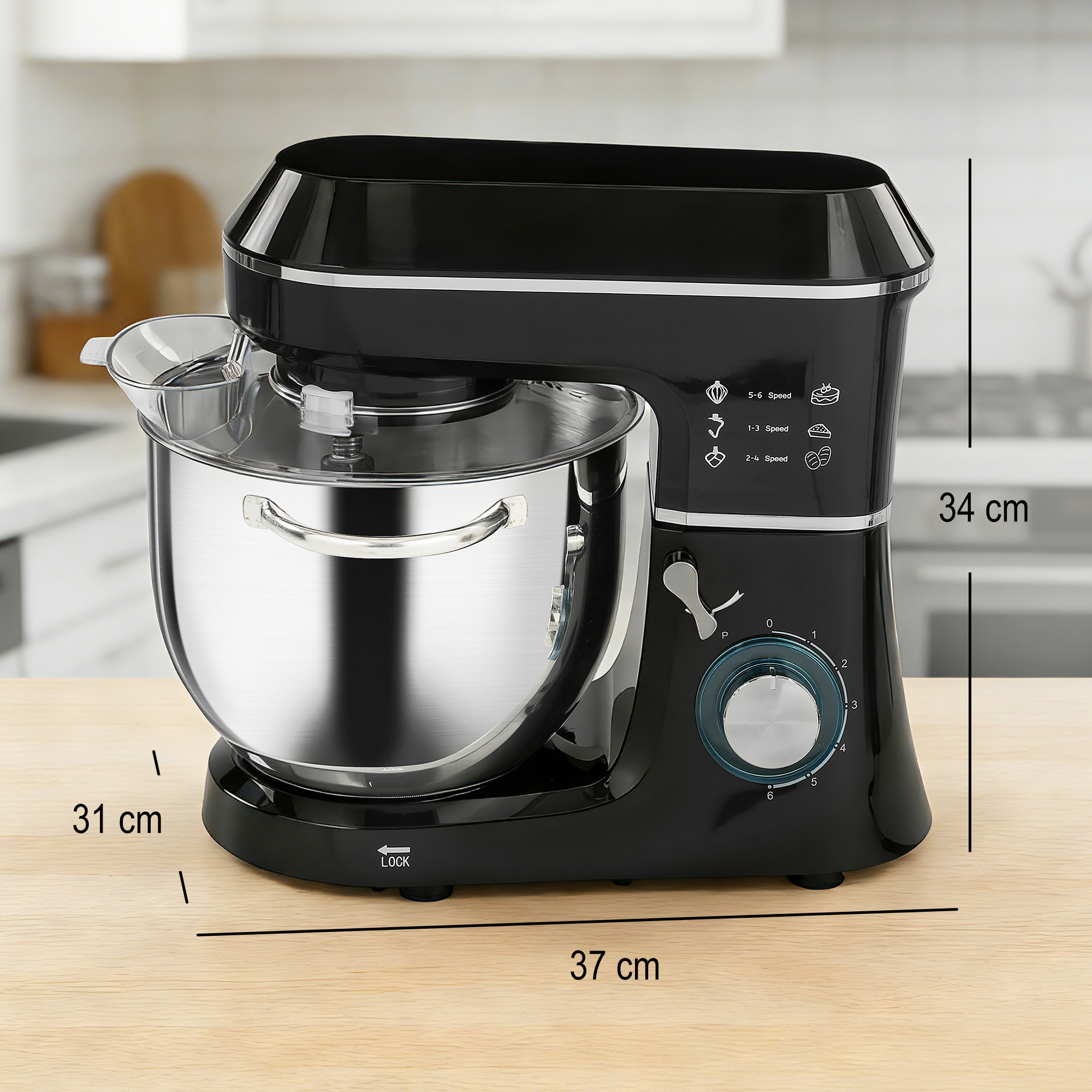 Küchenmaschine Knetmaschine mit 7L Edelstahlschüssel 1400W mit Kippkopf, Knethaken, Schneebesen, Rührbesen