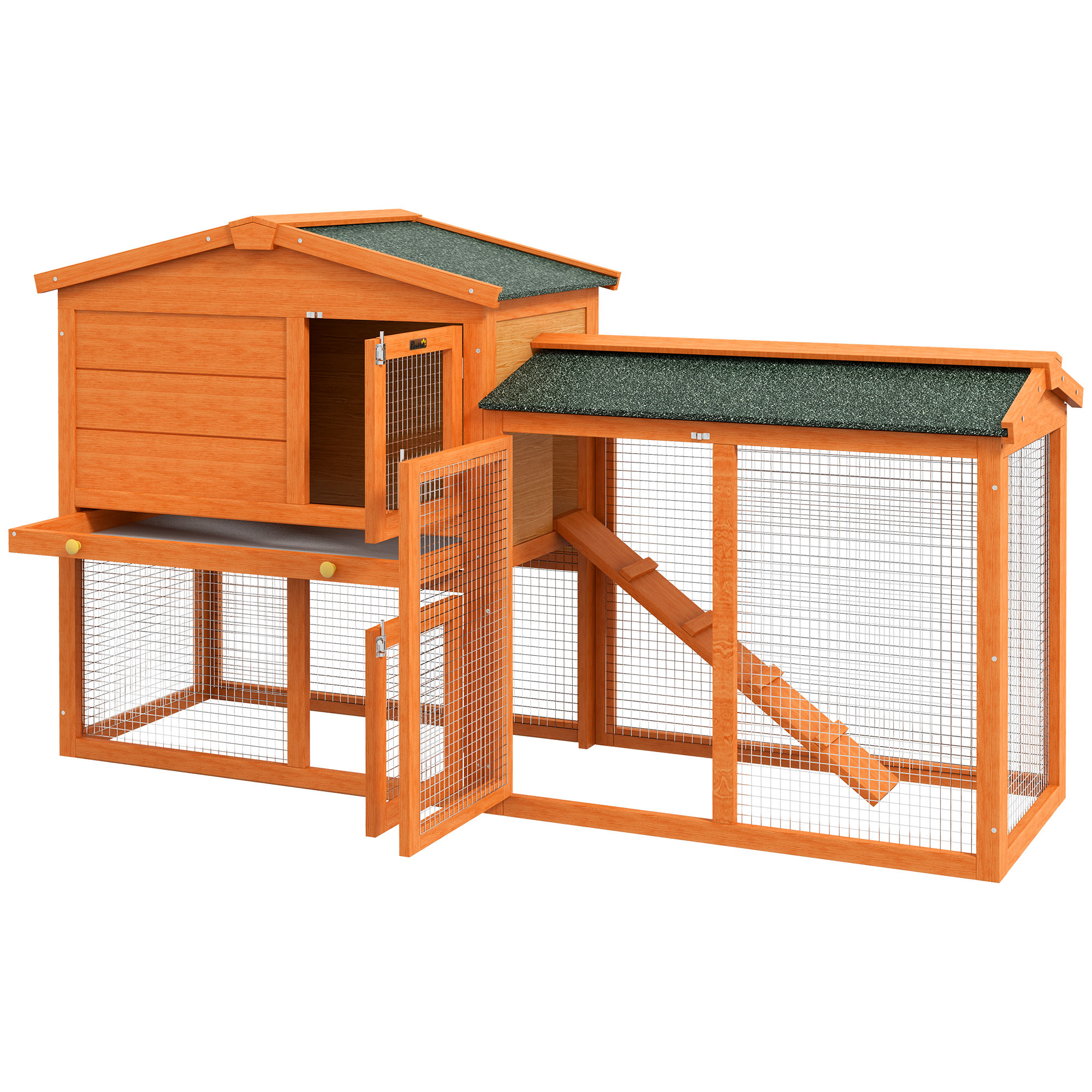 Kleintierstall, Kleintierkäfig, Outdoor-Kaninchenstall, Freilaufgehege, winterfest, Massivholz, 150 x 45 x 85 cm, Orange
