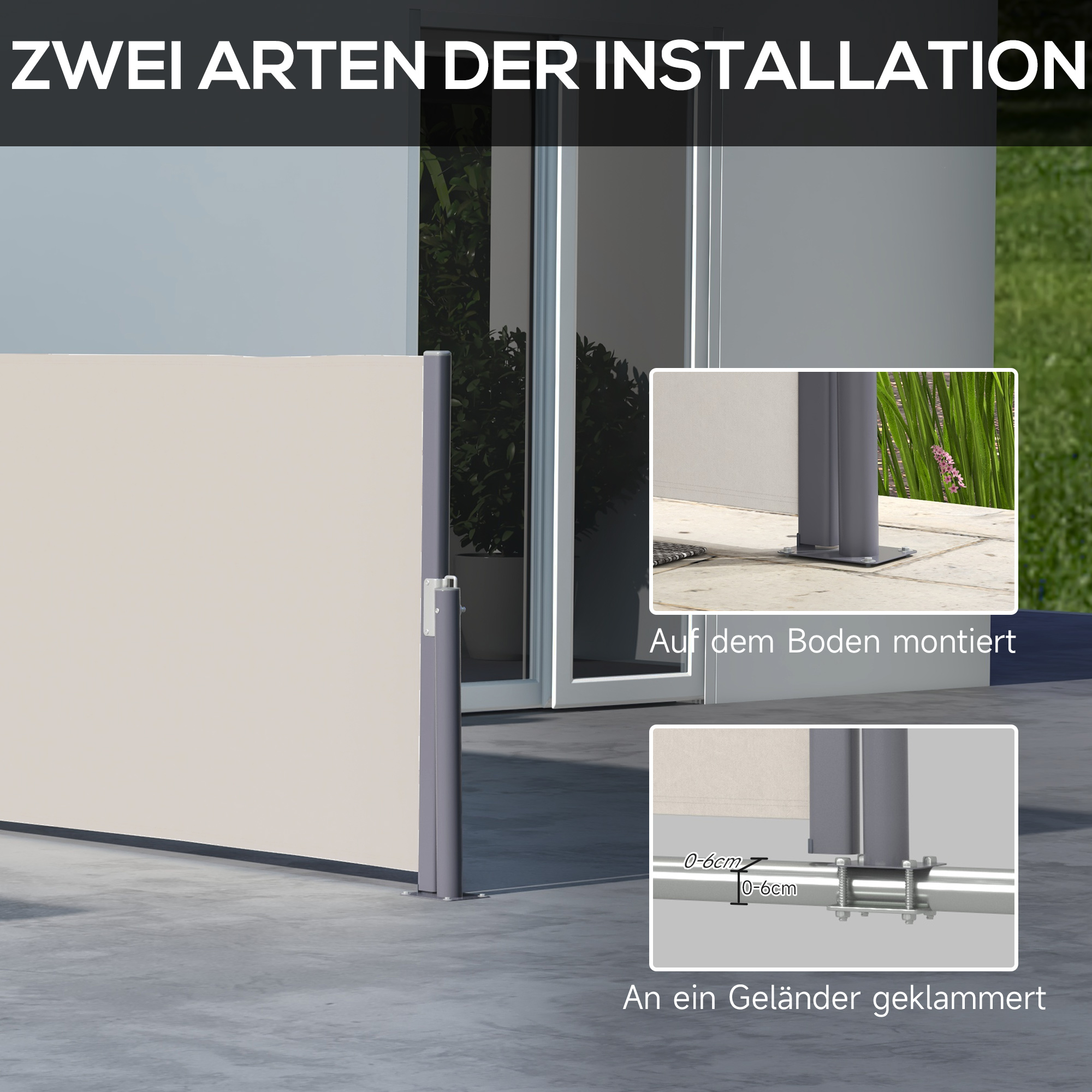 Seitenmarkise, Seitenrollo, ausziehbar, Sichtschutz, Aluminium/Polyester, 3 x 1 m, Hellgrau