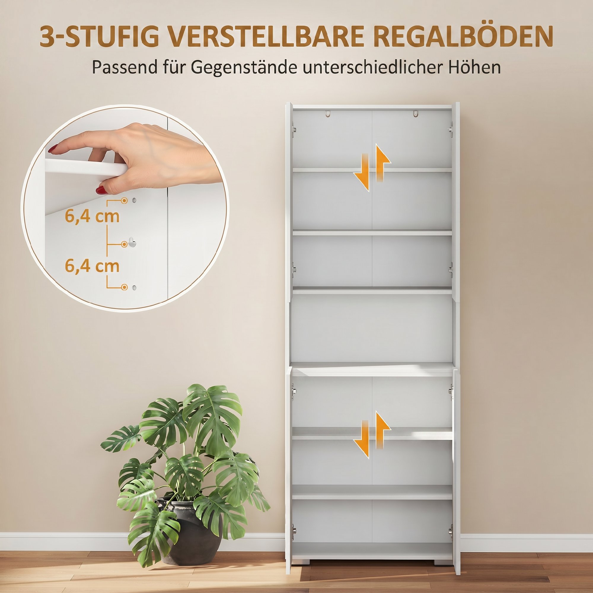 180 cm Hoher Küchenschrank, Vorratsschrank mit Soft-Close-Türen und Verstellbaren Regalen, Hochglanz Weiß