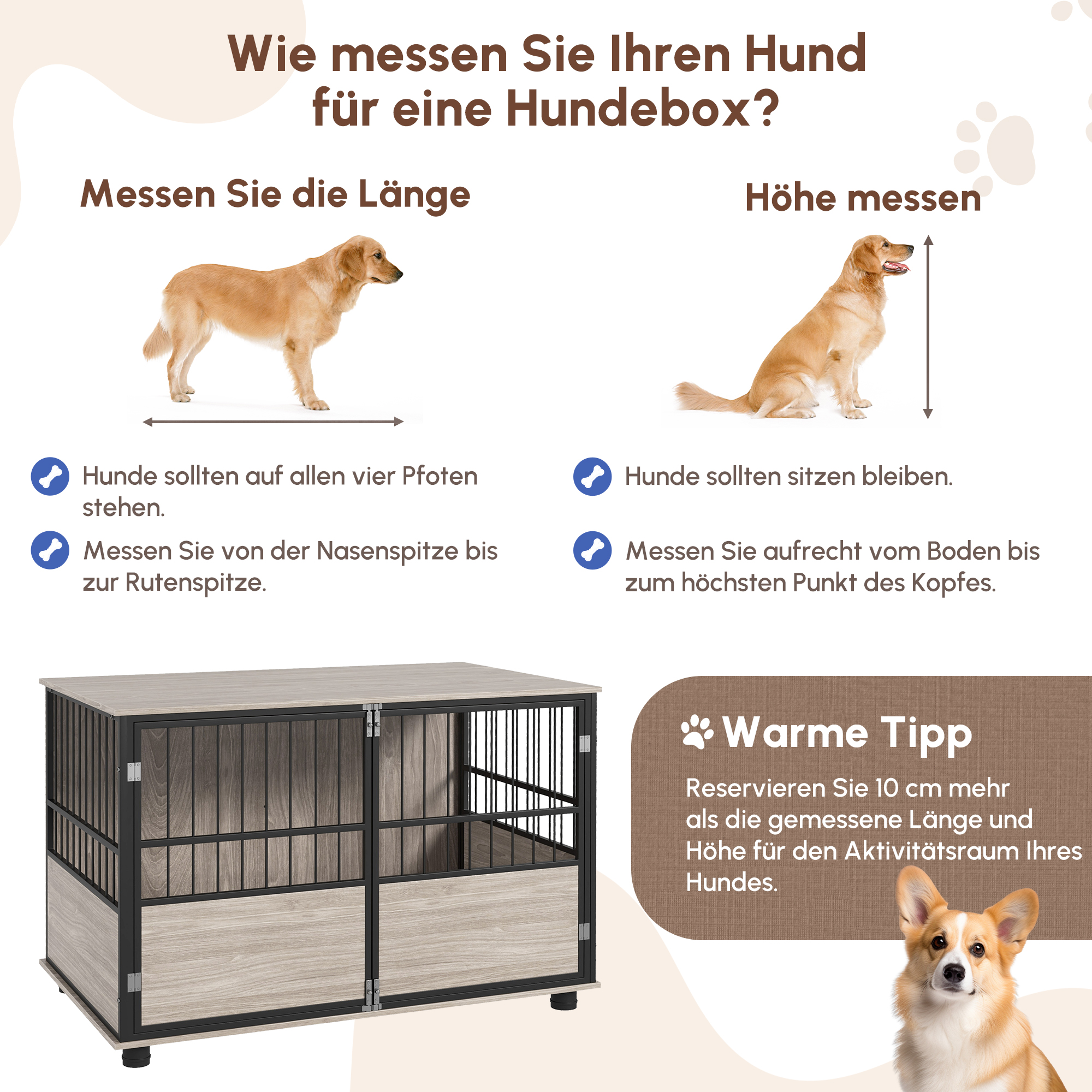 Hundebox, robust & stilvoll, 100x60x68cm, Walnussholz-Finish & Schwarz