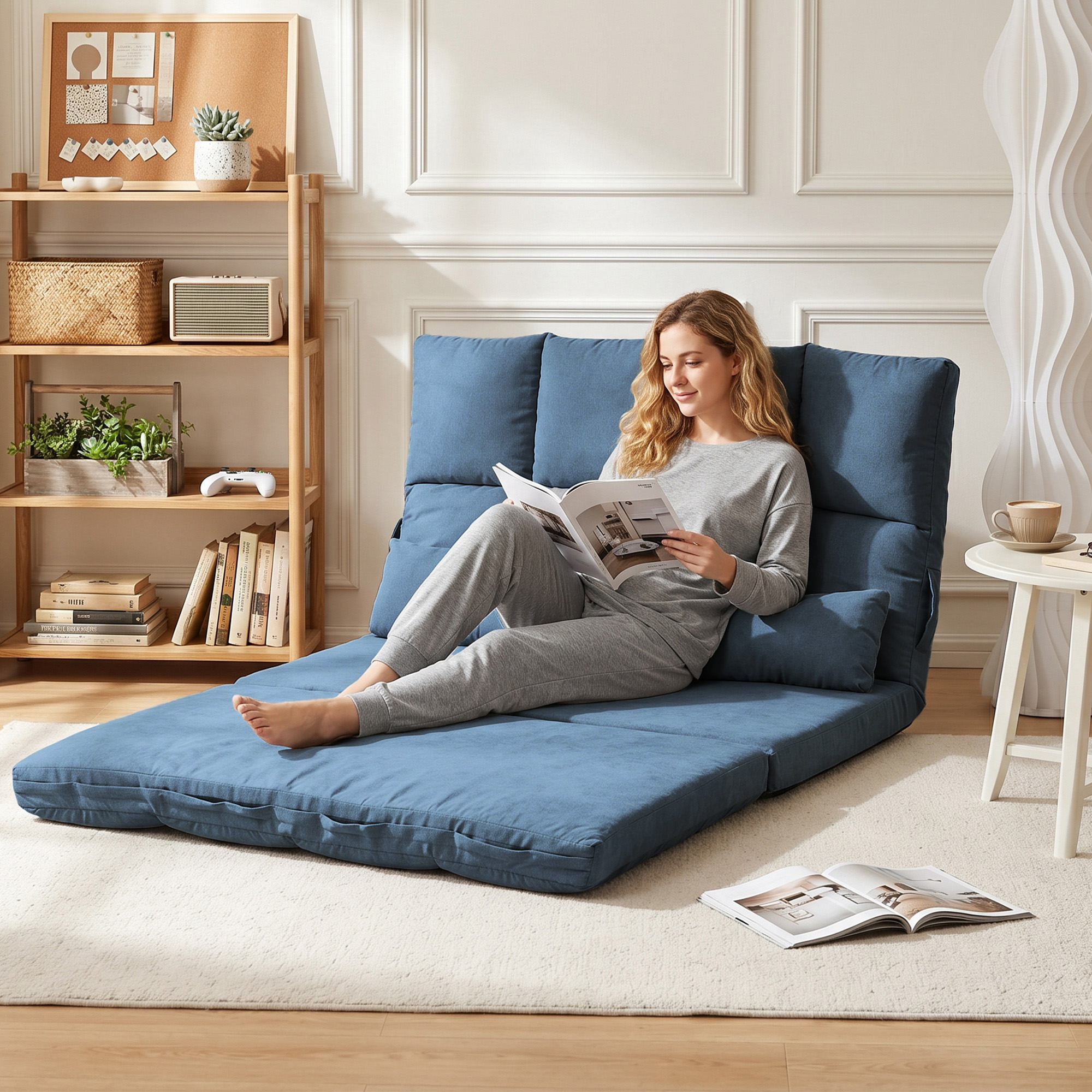 Bodensofa Schlafsofa Sofa, klappbar, verstellbare Rückenlehne, 102 cm x 73 cm x 60 cm , Blau