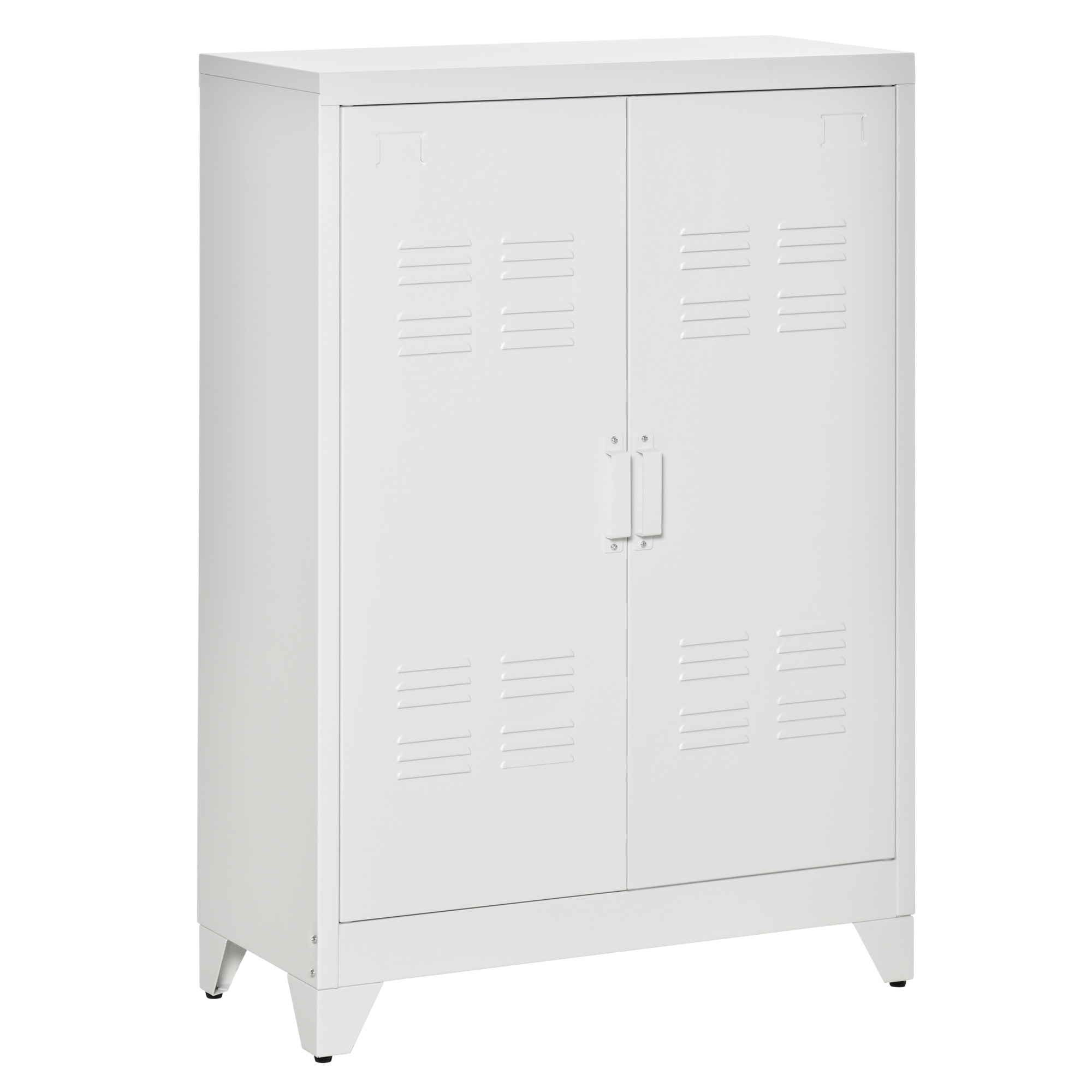 Aktenschrank Metallschrank Mehrzweckschrank mit magnetischer Lamellen-Doppeltür 75 x 33 x 110 cm Weiß