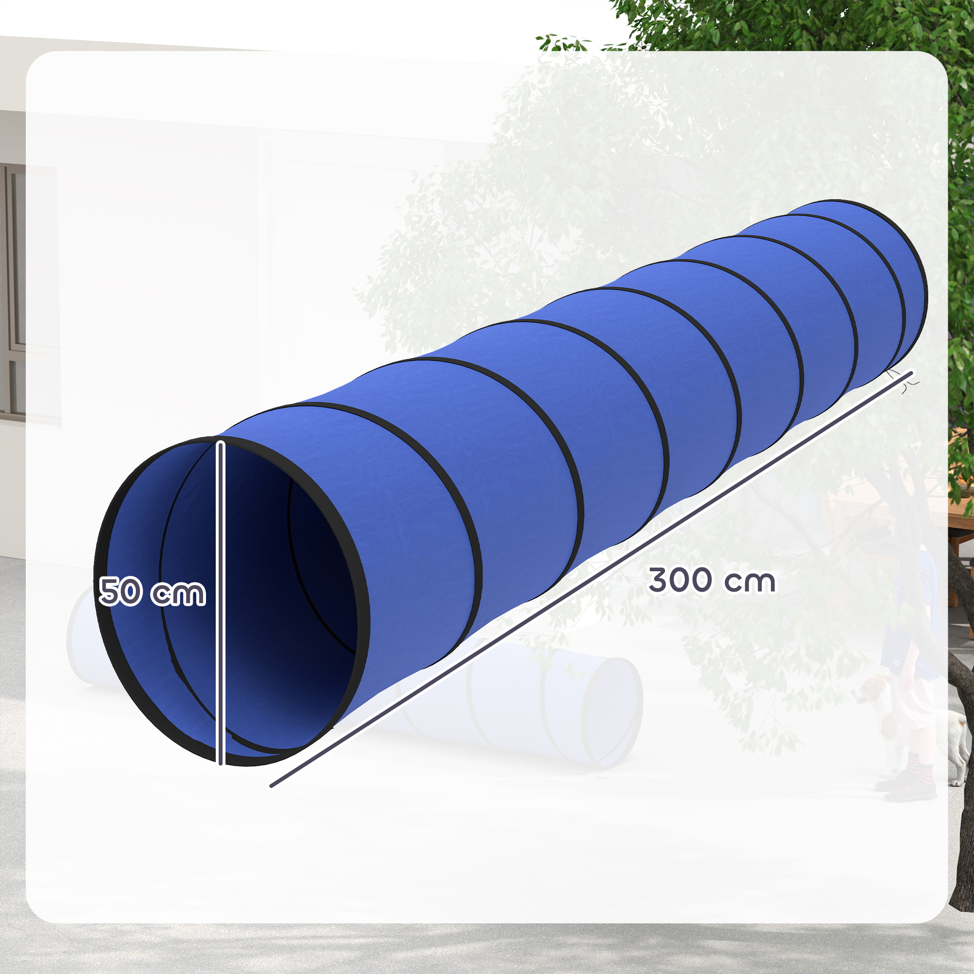 Hunde Agility Tunnel 300 x 50 cm Hundetunnel mit 4 Bodenankern Tragetasche Spieltunnel für kleine mittelgroße Hunde Blau