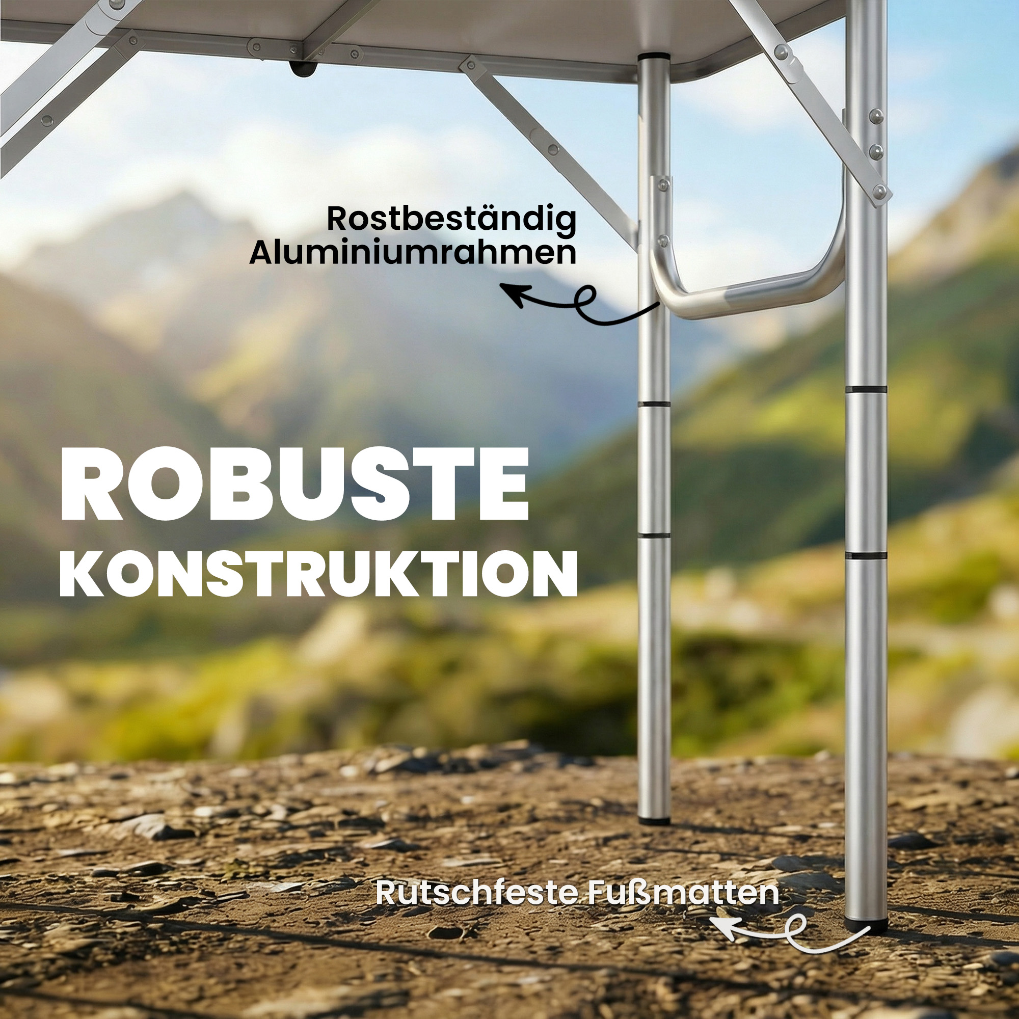 Campingtisch Klapptisch mit Netzfach, 4 Höhenverstellungen, Tragegriff Aluminium 60 x 40 x 26-60 cm Schwarz