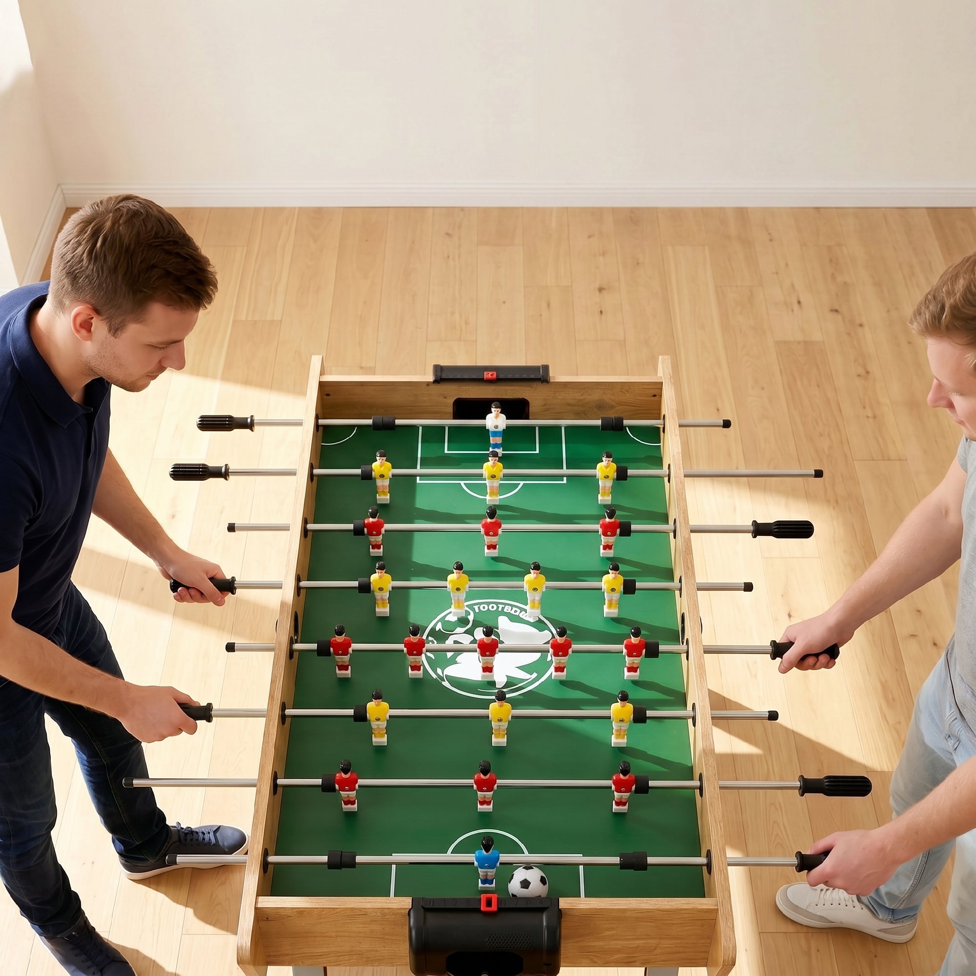 Tischkicker Kickertisch inkl 22 Kicker 2 Bälle Rutschfest Griffe Punktezähler Schräge Beine 121x87x77cm Naturholz
