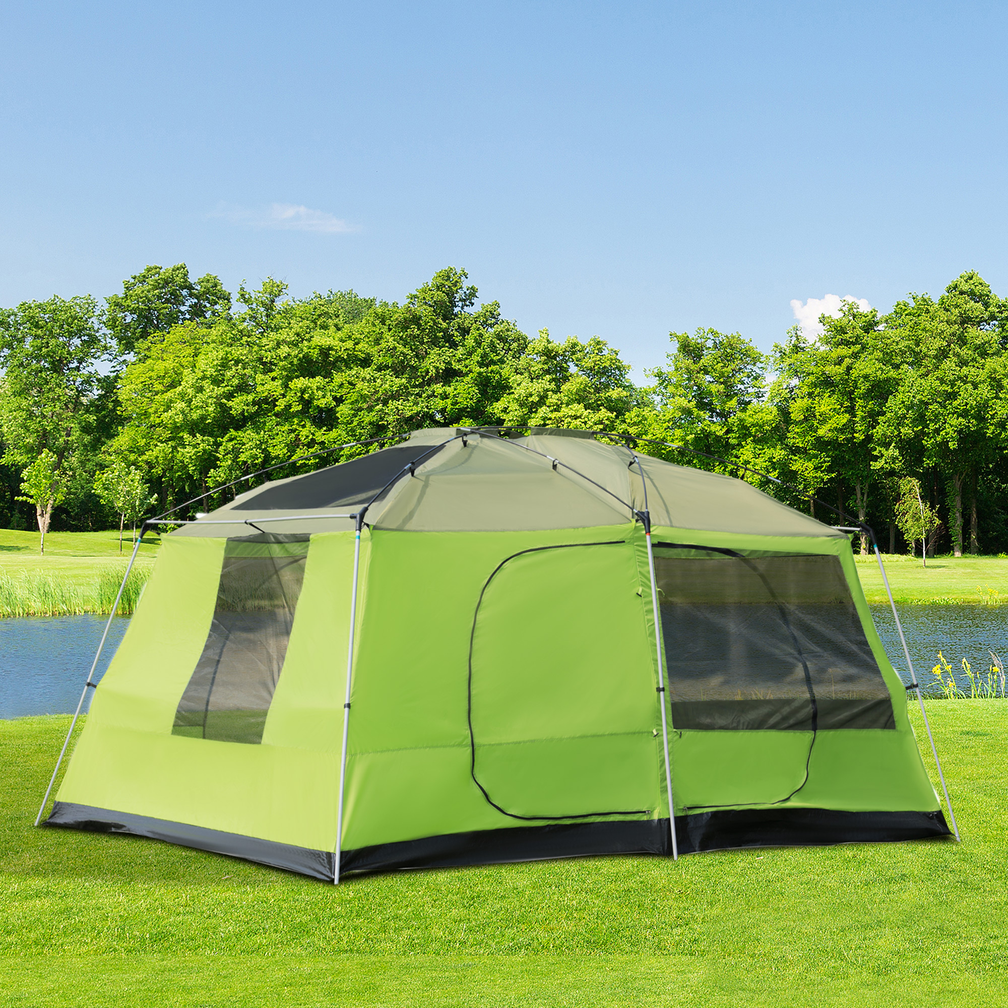 Campingzelt Kuppelzelt Familienzelt 2 Schlafkabinen 4-8 Personen L405 x B305 x H225cm