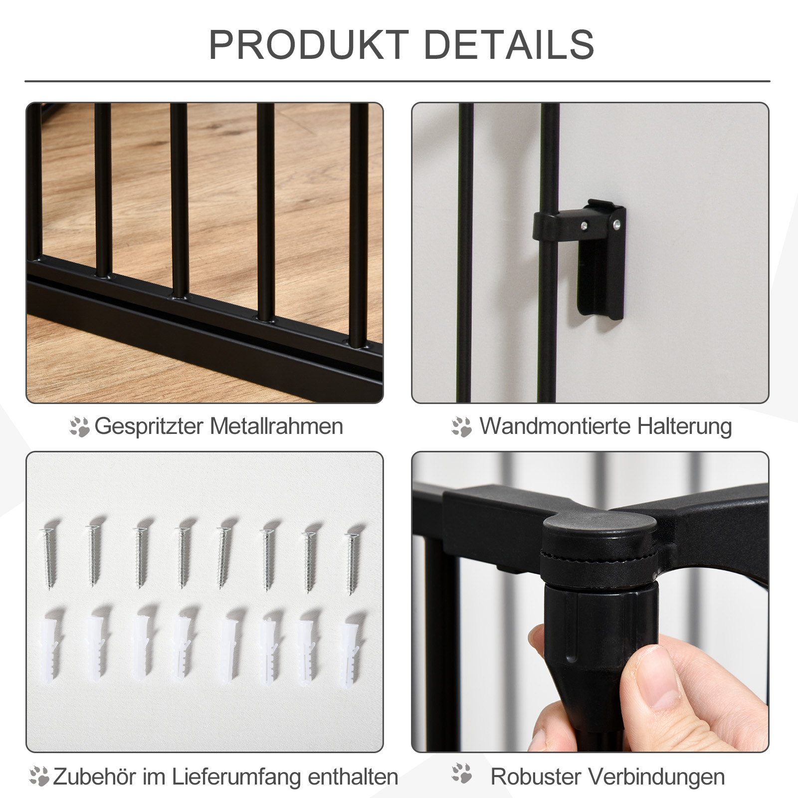 2-in-1 Absperrgitter, Haustier-Laufstall, Sicherheitstor, faltbar, Metall, 300 x 3 x 74,5 cm, Schwarz