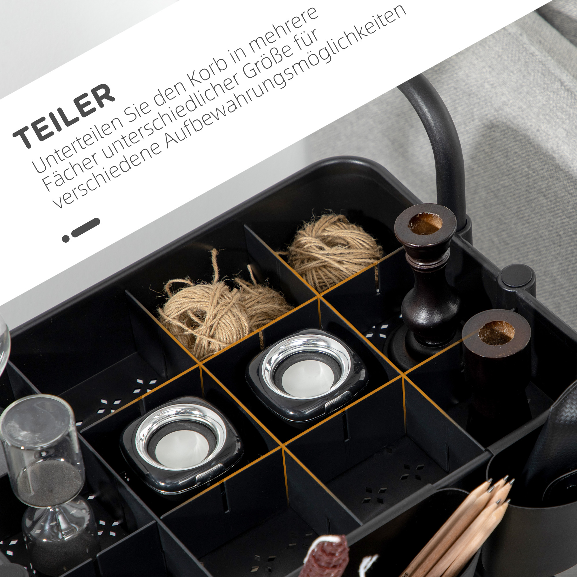 Rollwagen mit 3 Etagen, Ablagekörben, Haken, Beistellwagen für Küche oder Wohnzimmer, Stahl, Kunststoff, Schwarz