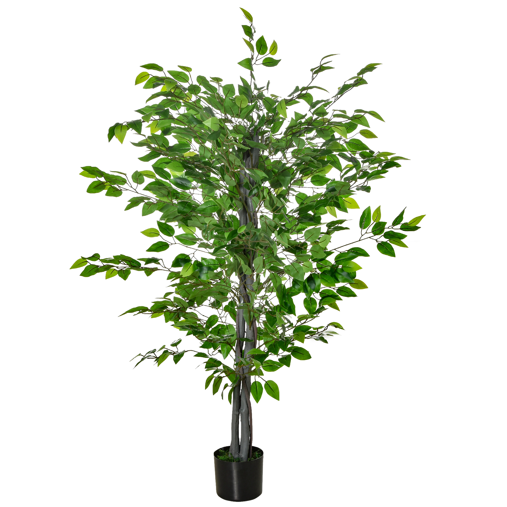Künstlicher Baum, Ficus-Kunstpflanze, realistisches Aussehen, Zementtopf, 135 cm, pflegeleicht, Kunststoff, Grün