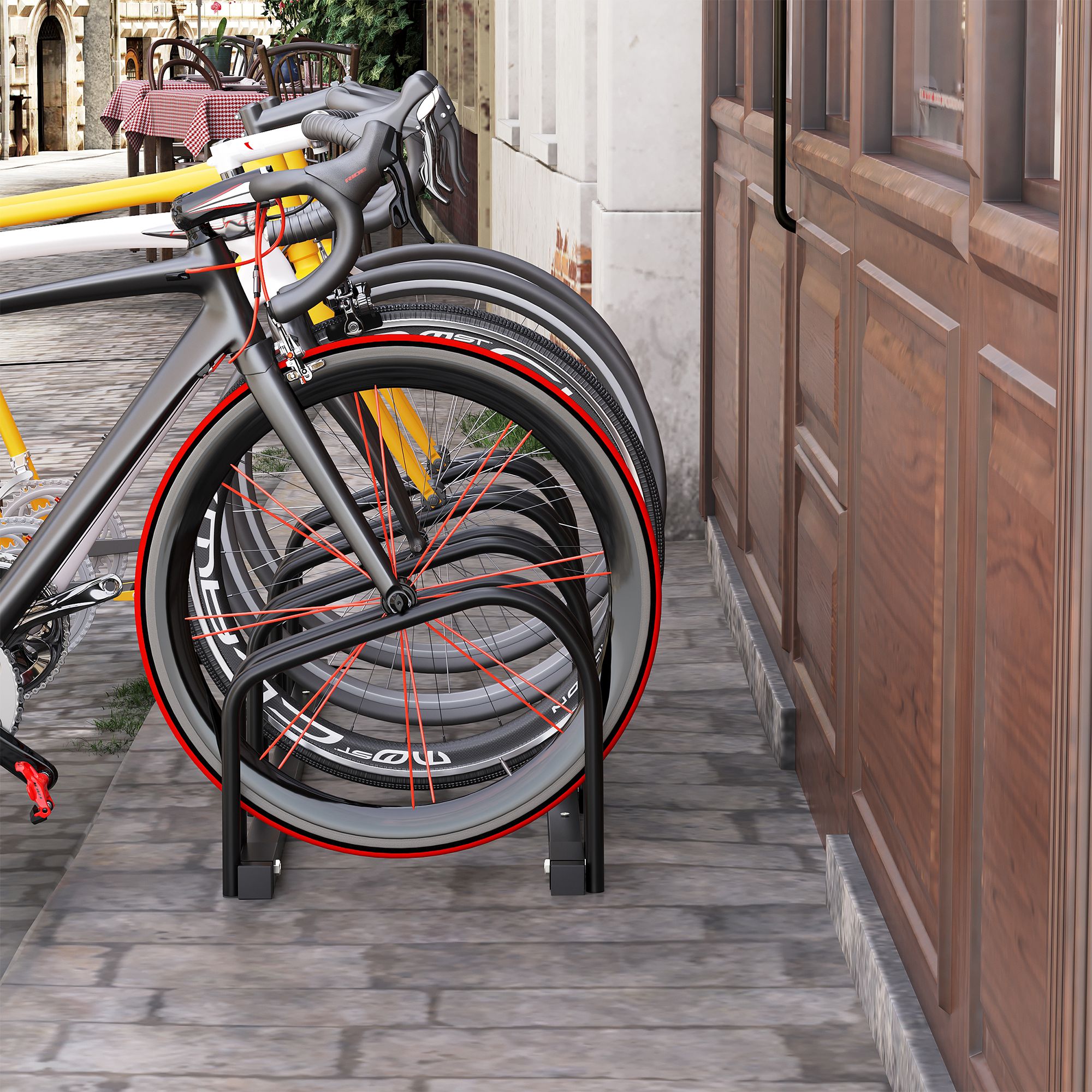 Fahrradständer für 4 Fahrräder, wetterfest, Wand- oder Bodenmontage, Stahl 110 x 33 x 27 cm