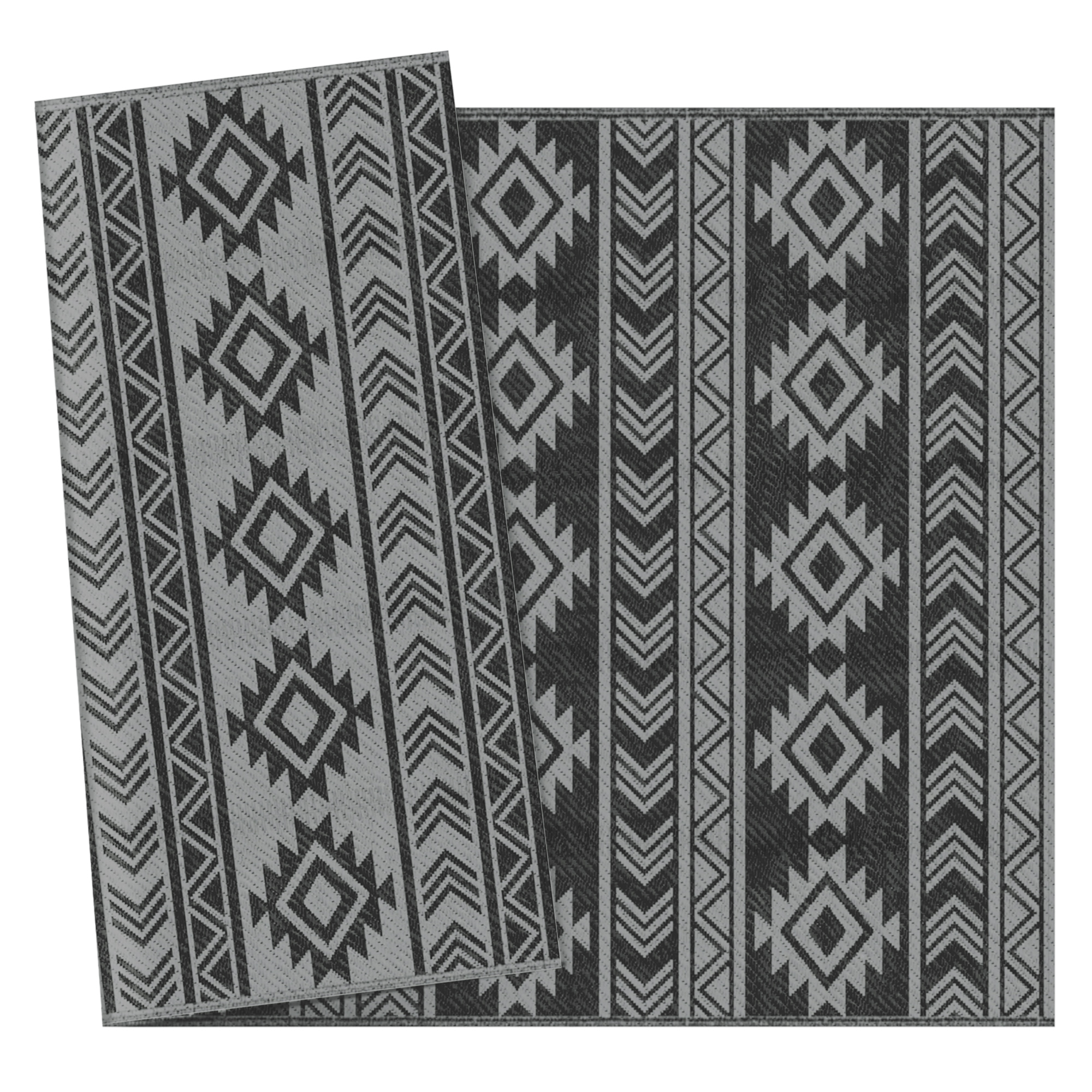 Outdoor-Teppich, wasserdicht, doppelseitiges Design, hochwertige Kunststofffaser, schwarz+grau, 182 x 274cm