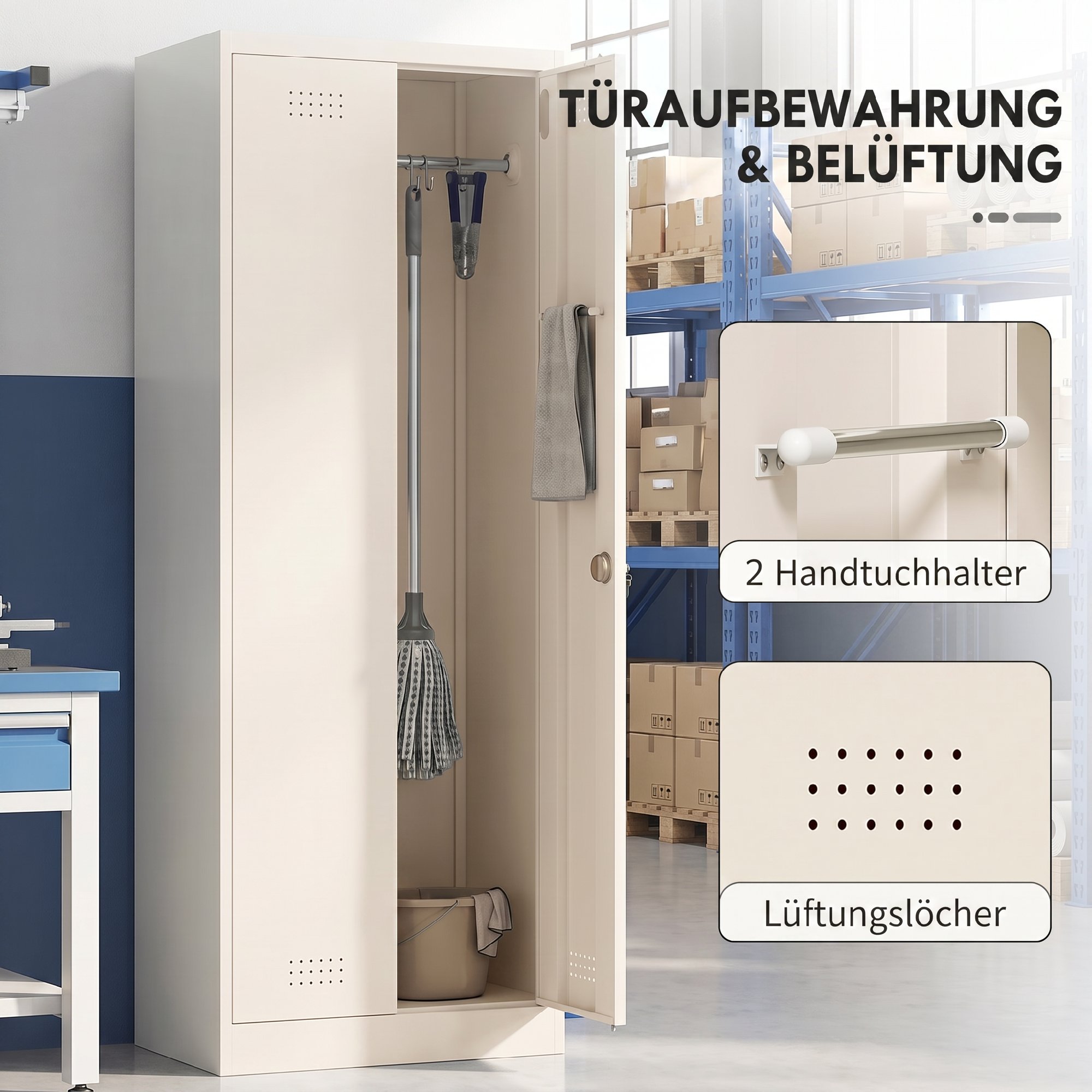 Besenschrank Mehrzweckschrank aus Stahl Vorratsschrank mit Staubsaugerfach & Verstellbaren Einlegeböden 60 x 40 x 165 cm