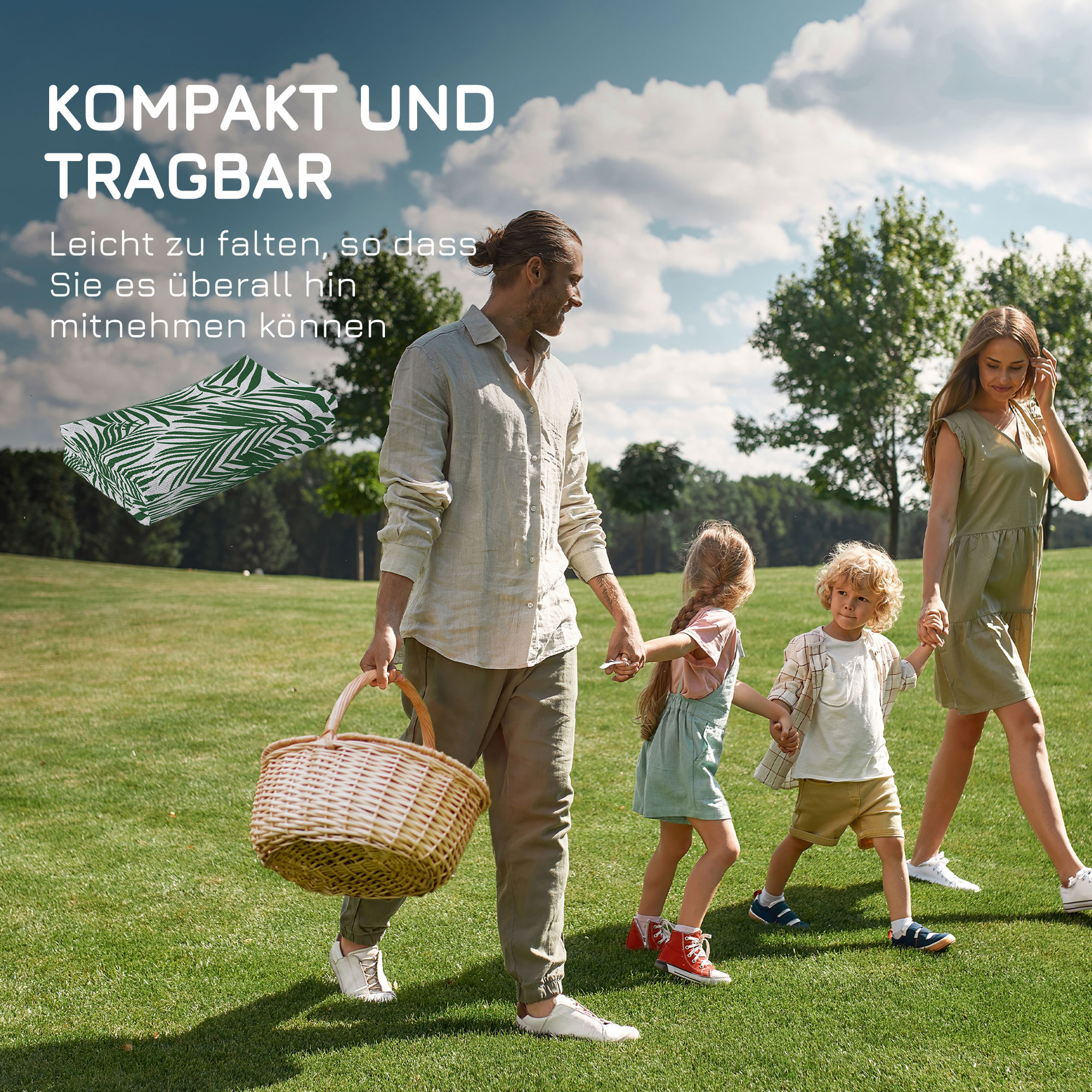 Outdoor Teppich, wendbar, wetterfest, Outdoorteppich Carpet mit Blätter-Muster, 152 x 243 cm Dunkelgrün