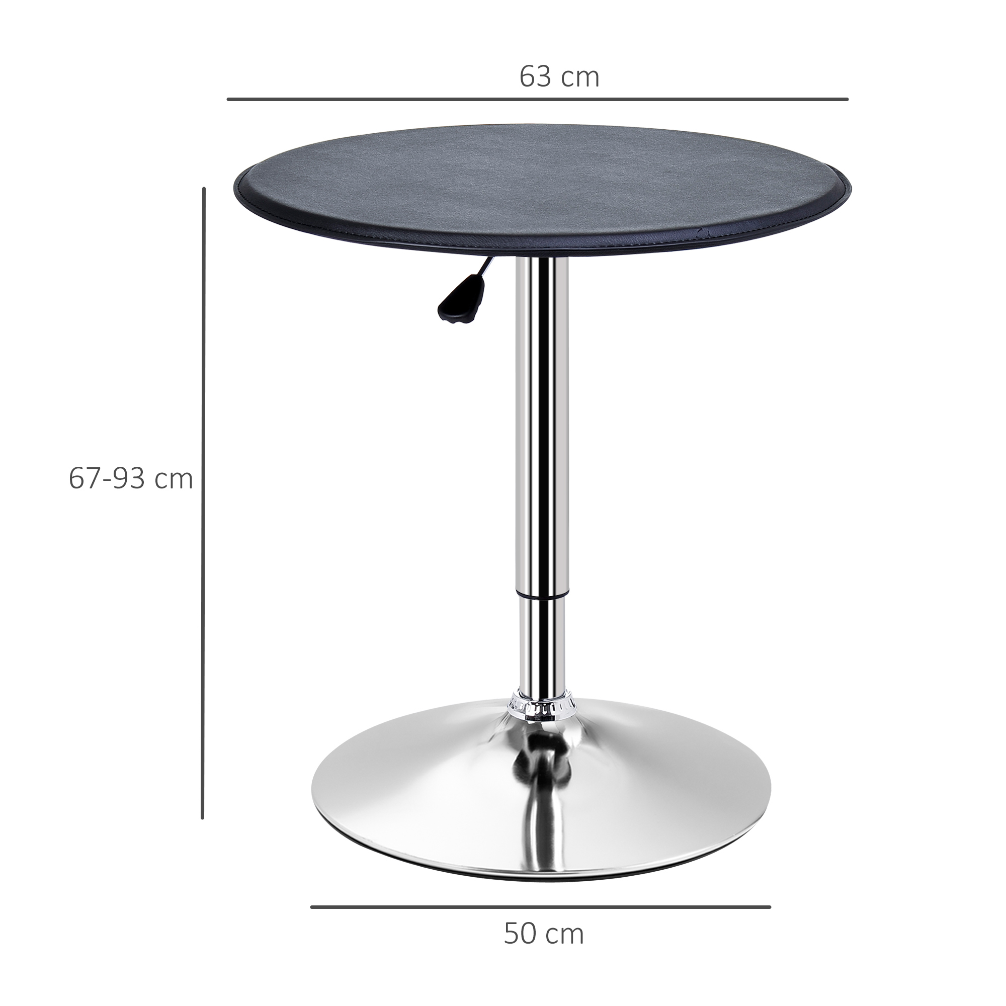 Bartisch, höhenverstellbar, Kunstlederbezug, Vintage-Design, Schwarz + Silber