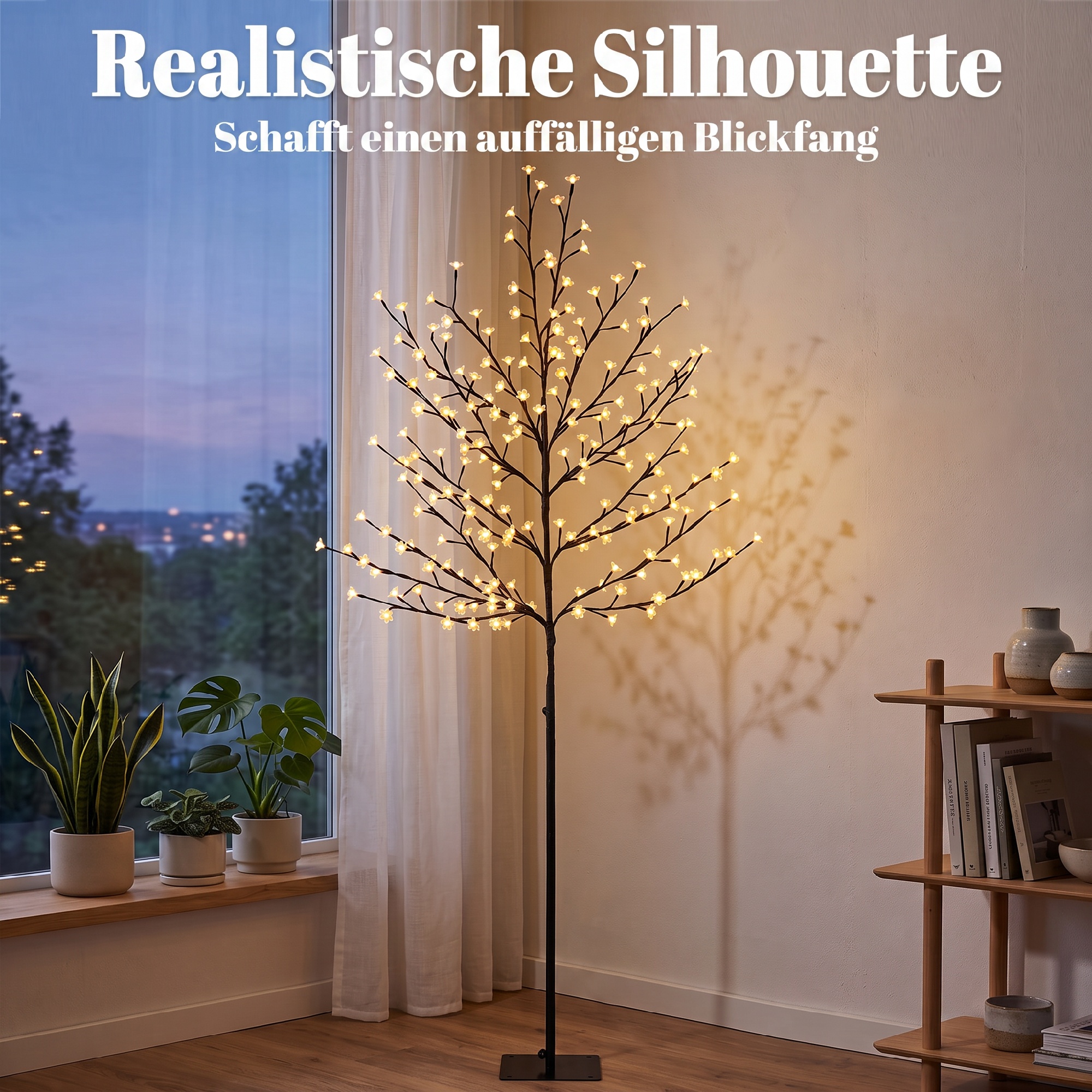 LED-Kirschblütenbaum 180 cm mit 200 LEDs, künstlicher Leuchtbaum mit 20 biegsamen Zweigen, Weihnachtsdeko